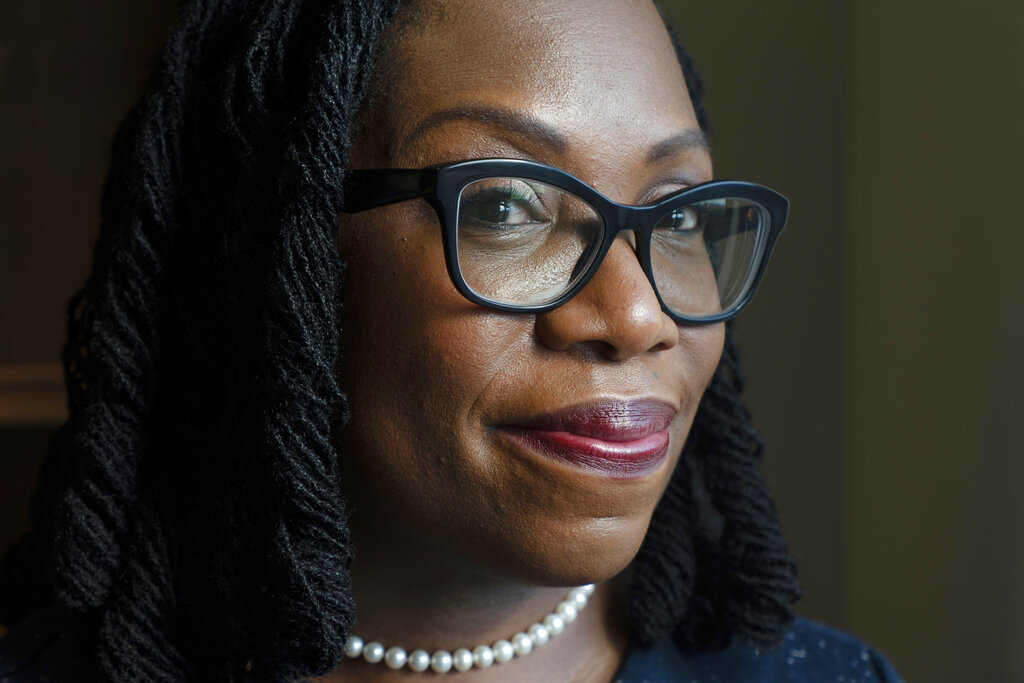 Judge Ketanji Brown Jackson, a US Circuit Judge on the US Court of Appeals for the District of Columbia Circuit, poses for a portrait, on February, 18, 2022, in her office at the court in Washington.