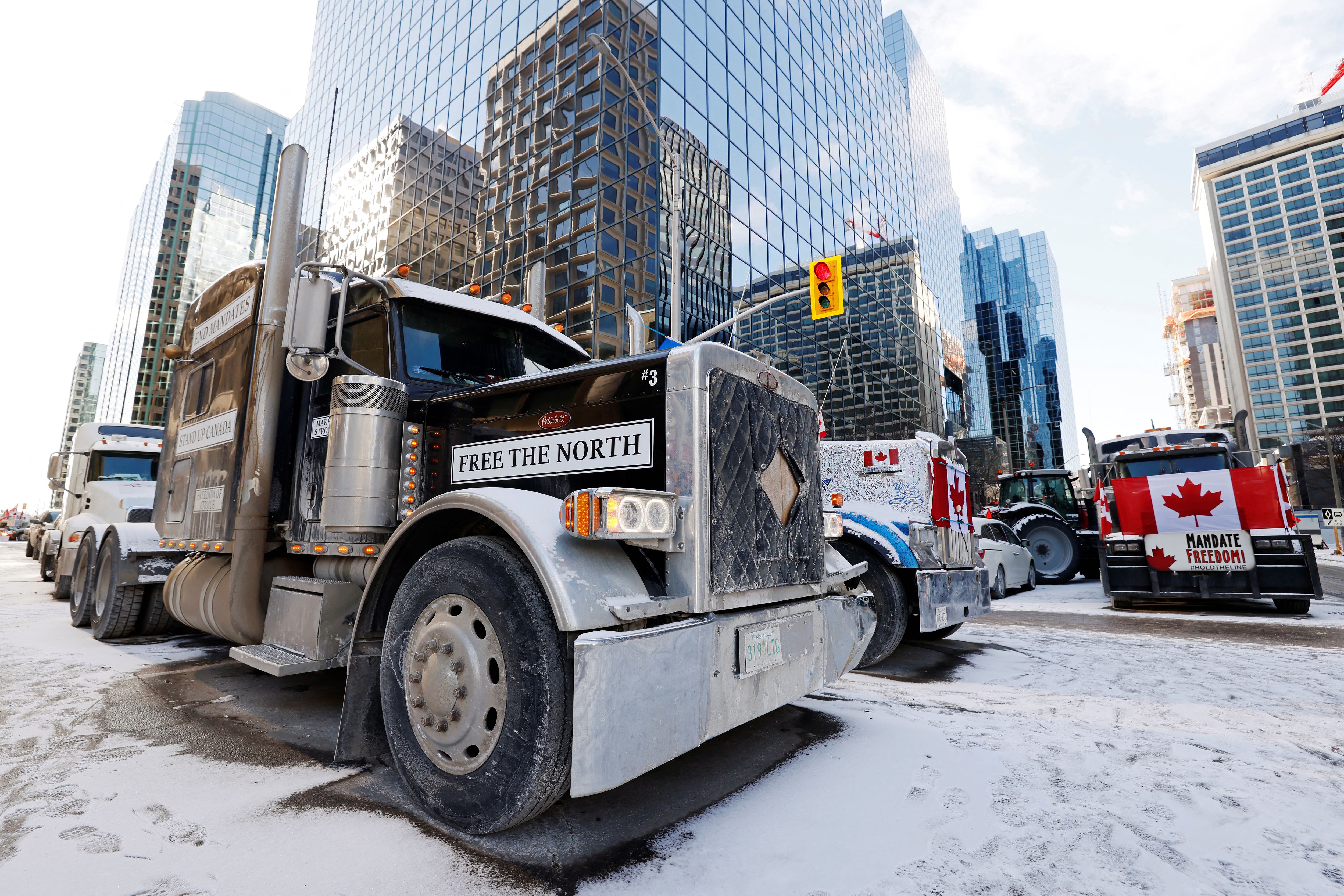 Vehicles continue to clog downtown streets as truckers and supporters continue to protest coronavirus disease (COVID-19) vaccine mandates, in Ottawa, Ontario, Canada
