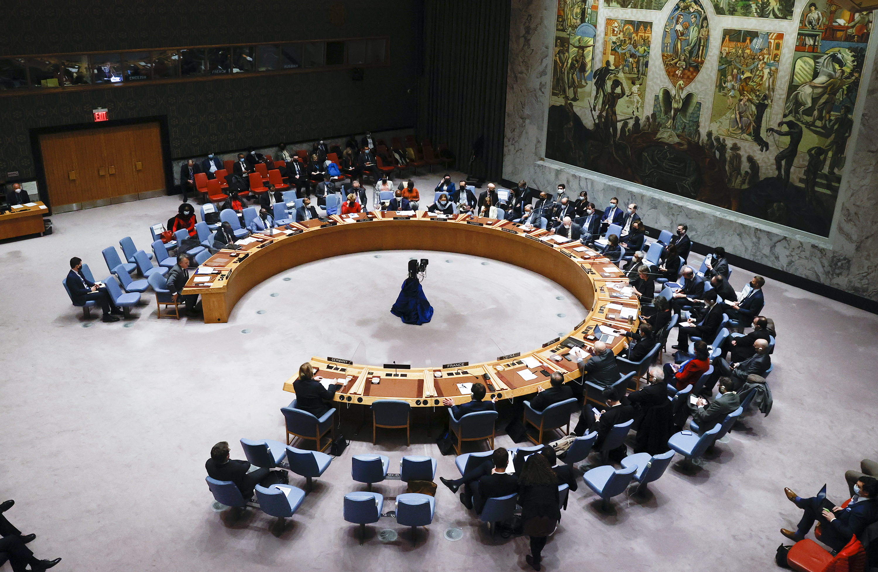 Members of the United Nations Security Council are seen during an emergency meeting on the situation between Ukraine and Russia at United Nations