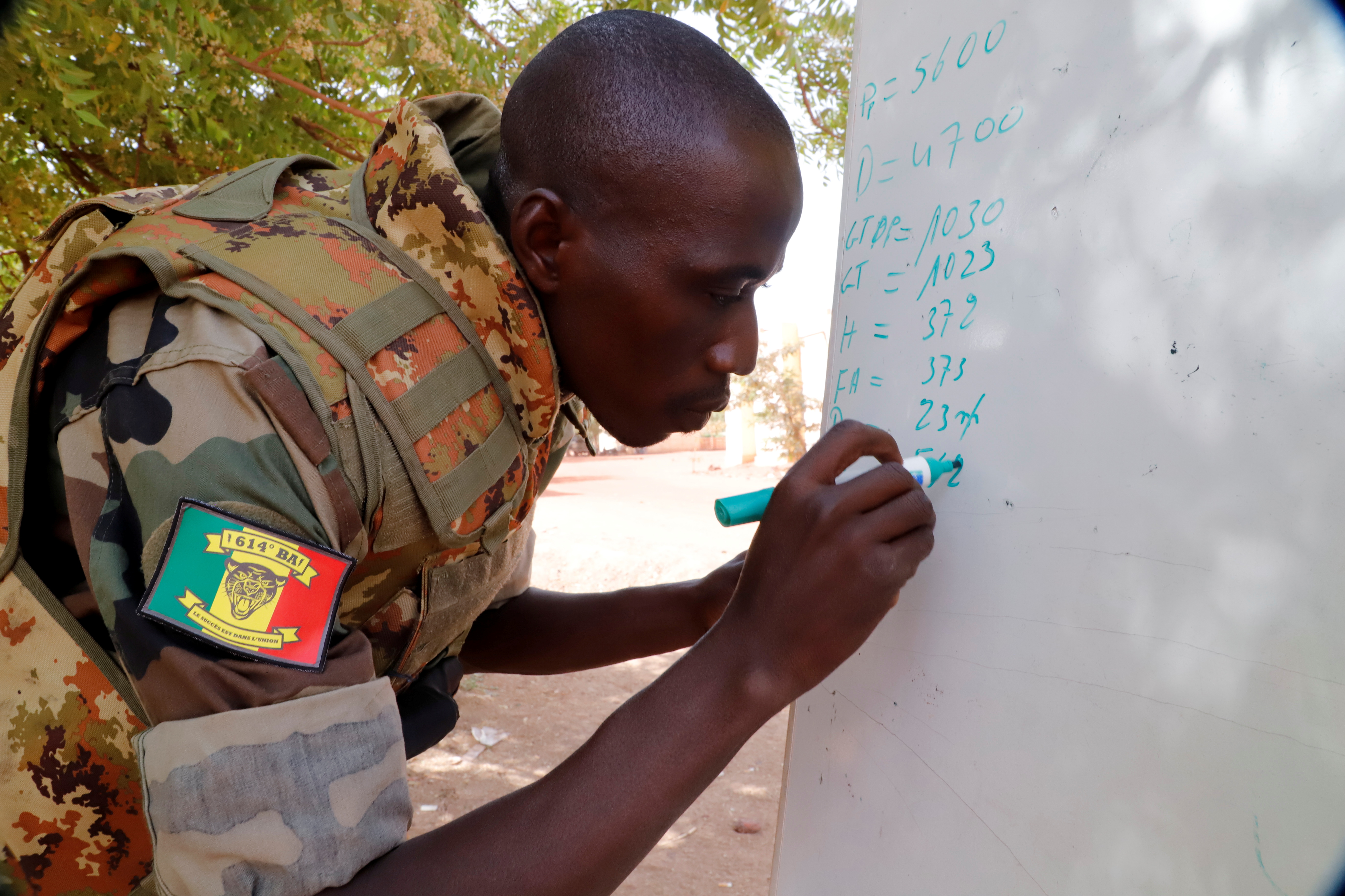 A Malian soldier of the 614th Artillery Battery attends a training session on a D-30 howitzer with the European Union Training Mission (EUTM), to fight jihadists, in the camp of Sevare, Mopti region, in Mali March 25, 2021. Picture taken March 25, 2021. REUTERS/ Paul Lorgerie