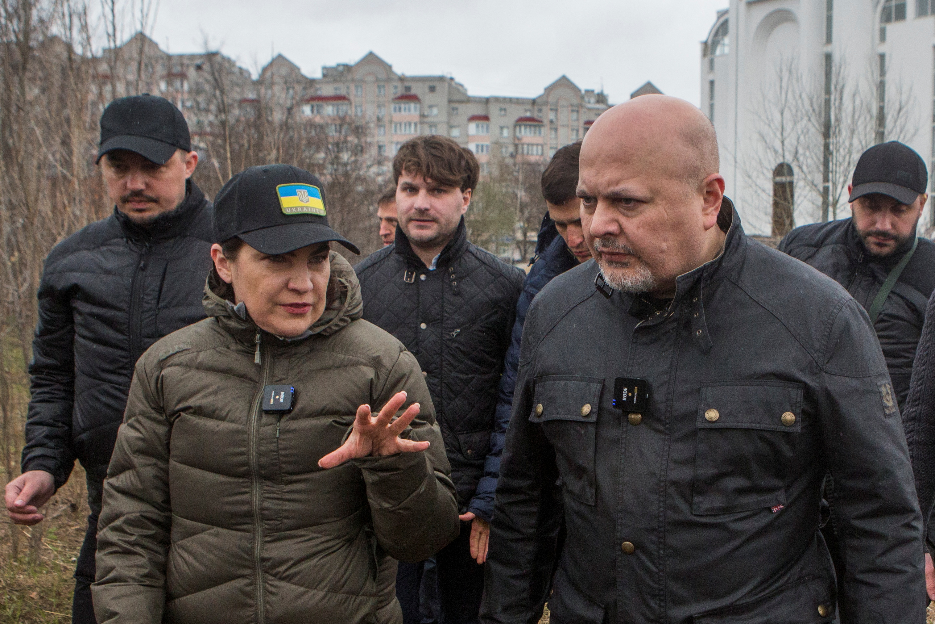 International Criminal Court Prosecutor Karim Khan and Ukraine's Prosecutor General Iryna Venediktova visit a site of a mass grave in the town of Bucha