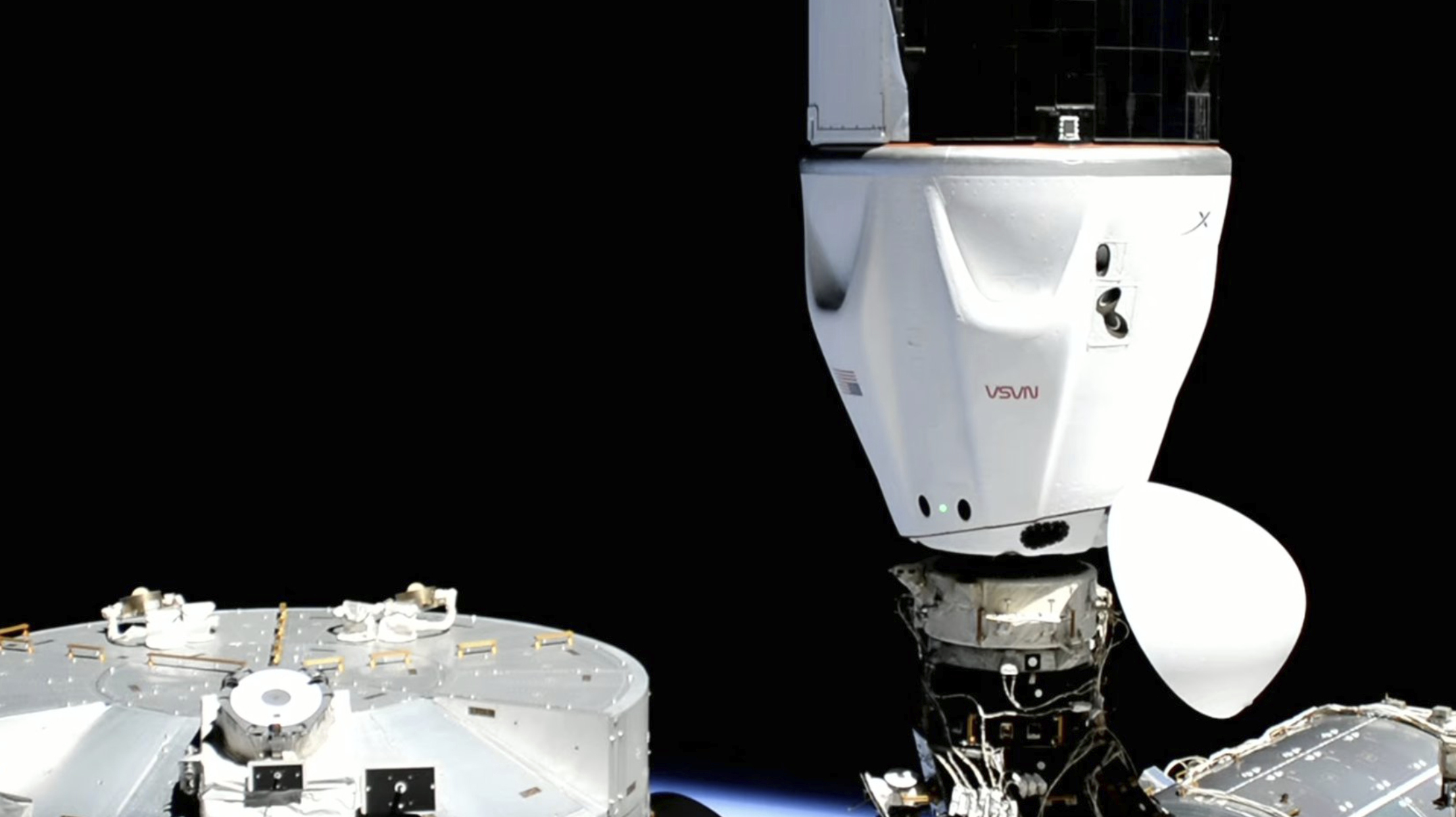 Crew Dragon capsule docked at the International Space Station.