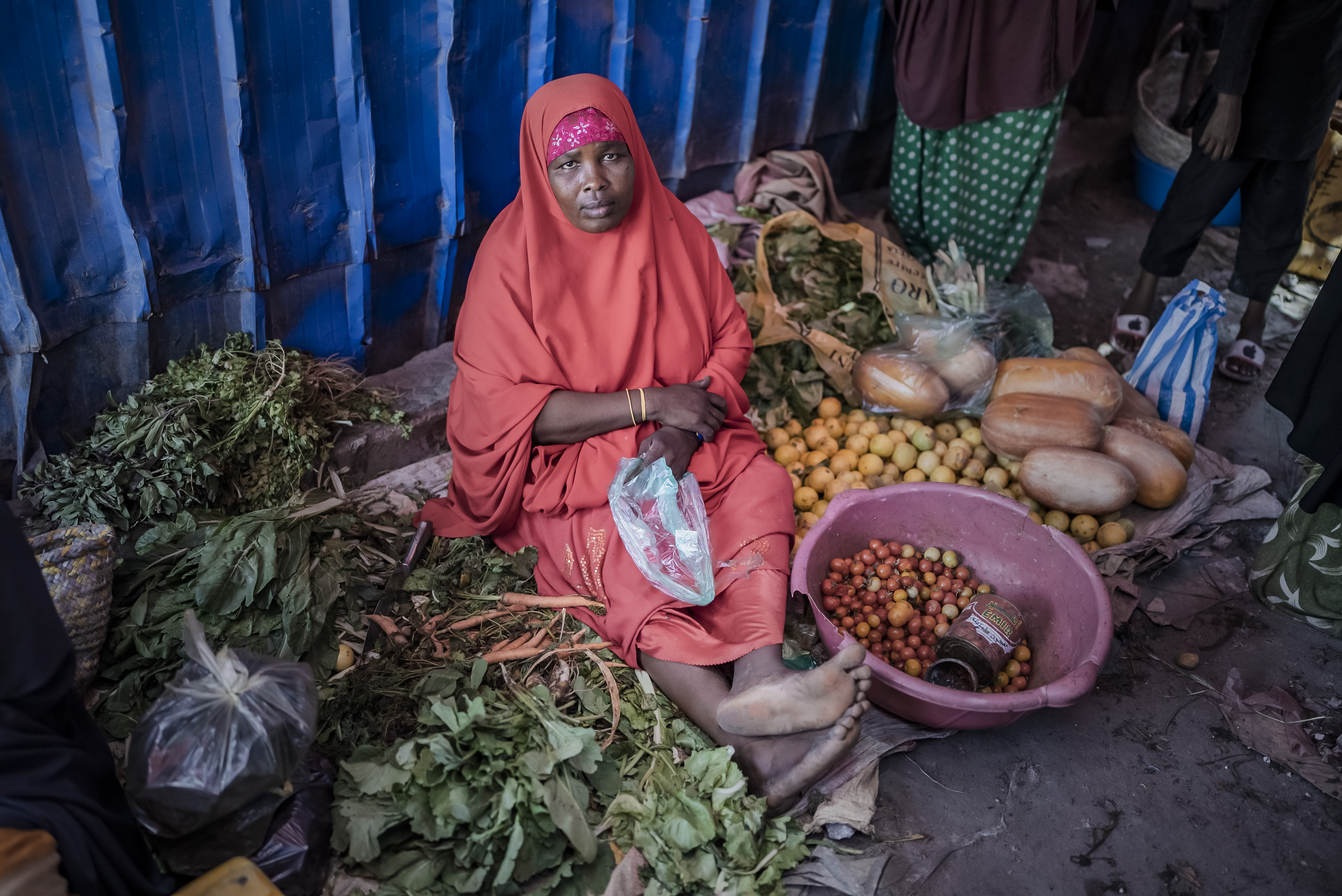 Dawlaay Muqtaar Macalain, a vegetable seller at a camp for displaced people in Mogadishu