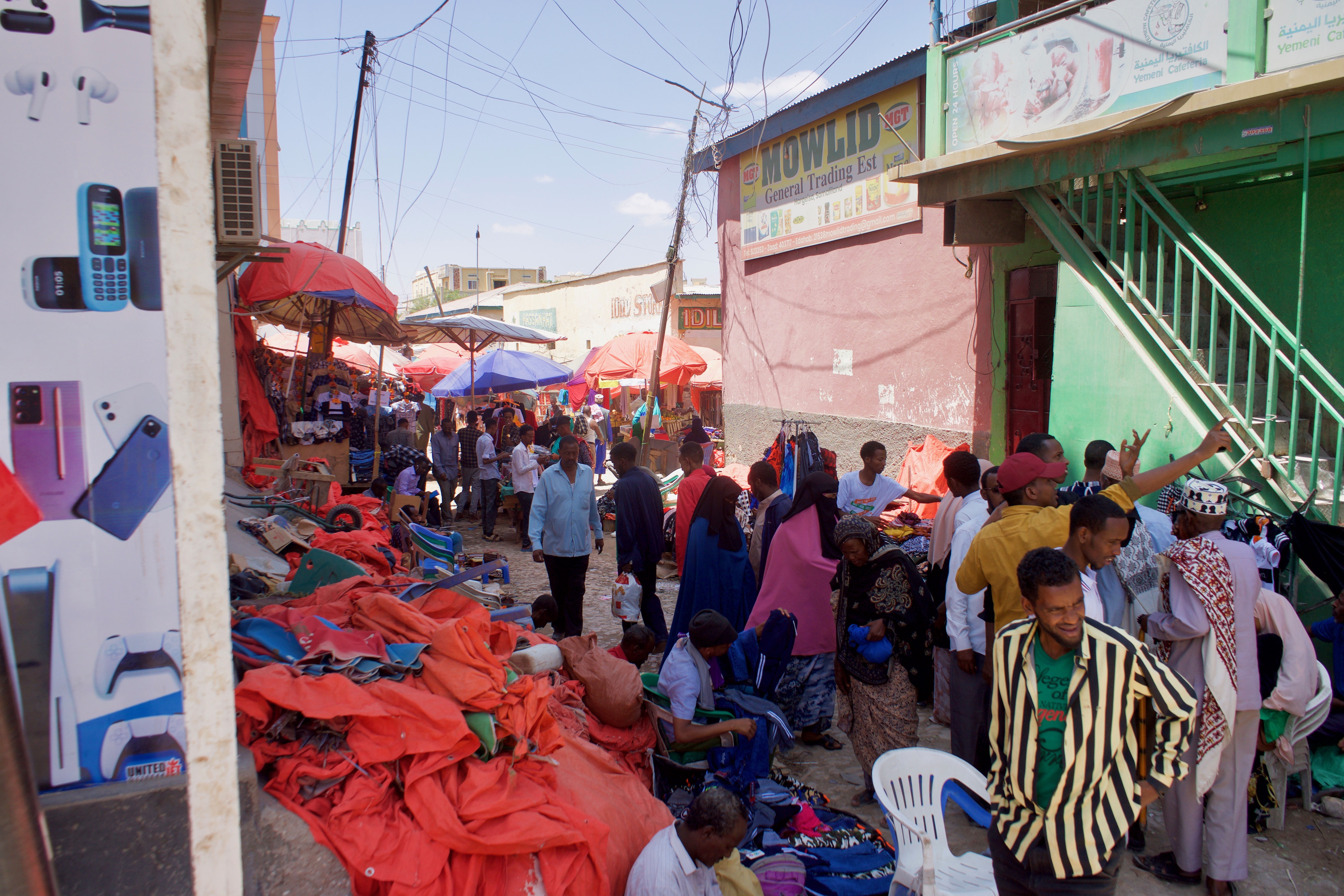Traders have set up in adjacent streets, blocking traffic