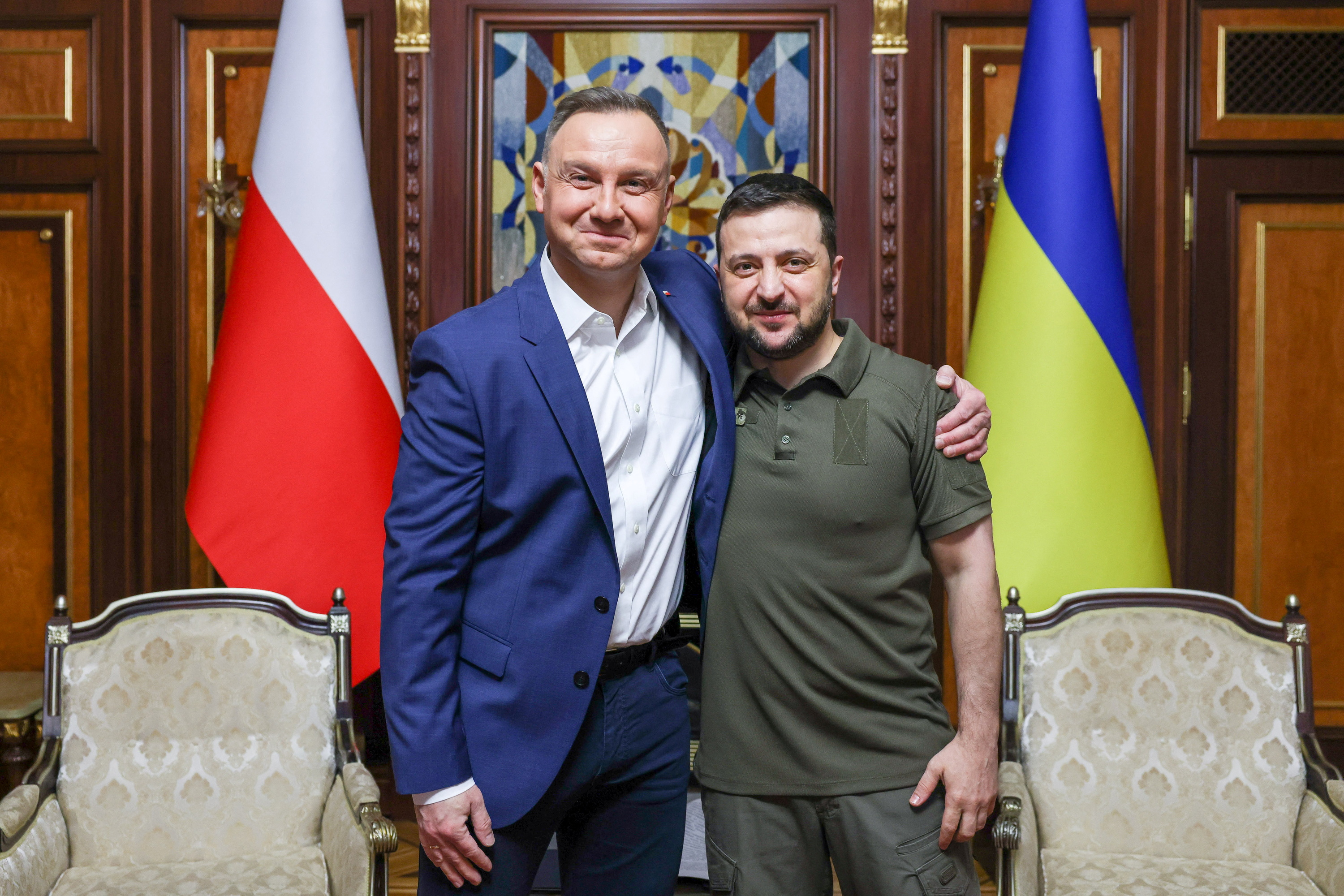 Poland’s President Andrzej Duda meets with Ukrainian President Volodymyr Zelenskyy in the wake of Russia’s February 24 invasion, in Kyiv, Ukraine