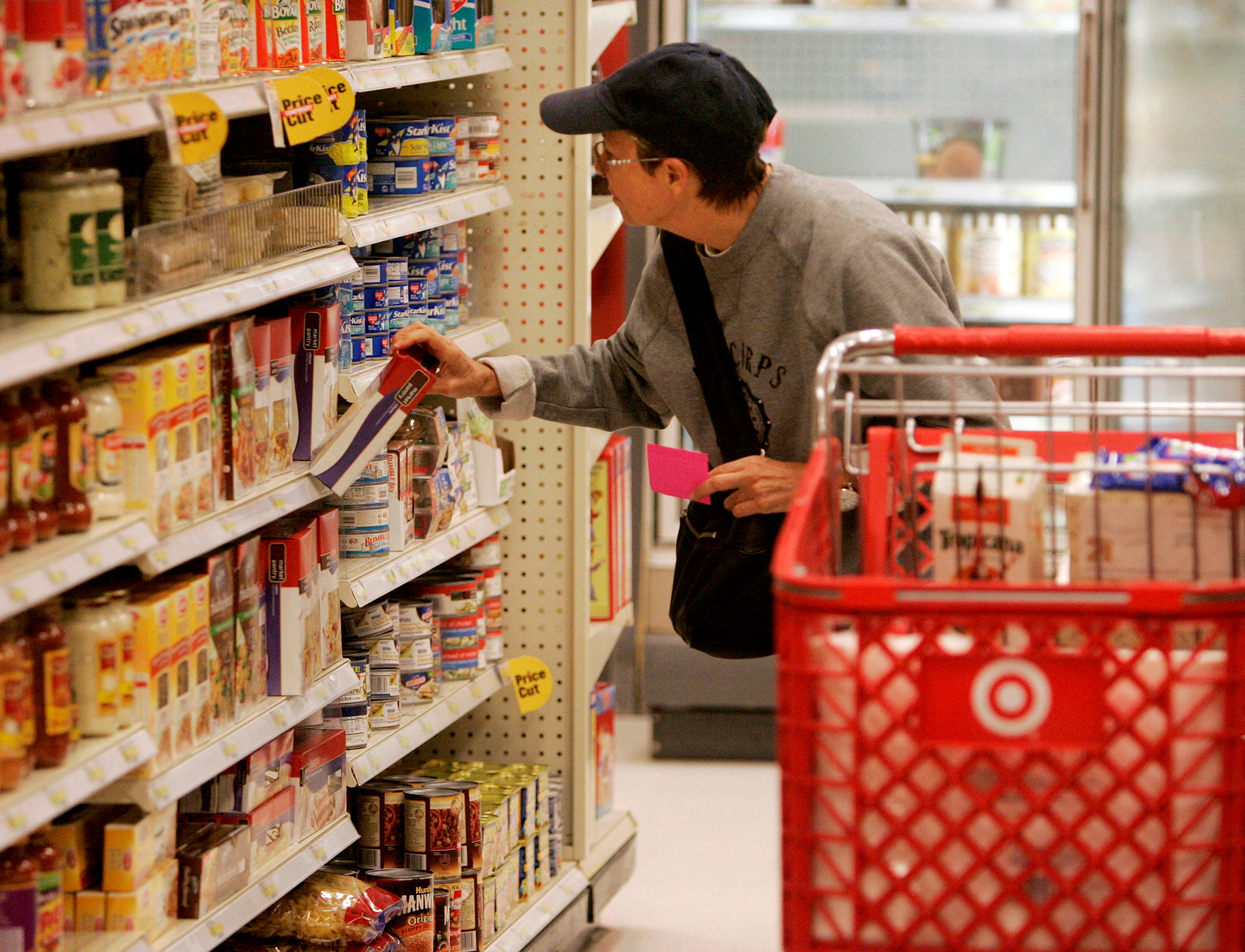 A shopper looks at grocery items at a Target store in Los Angeles, California