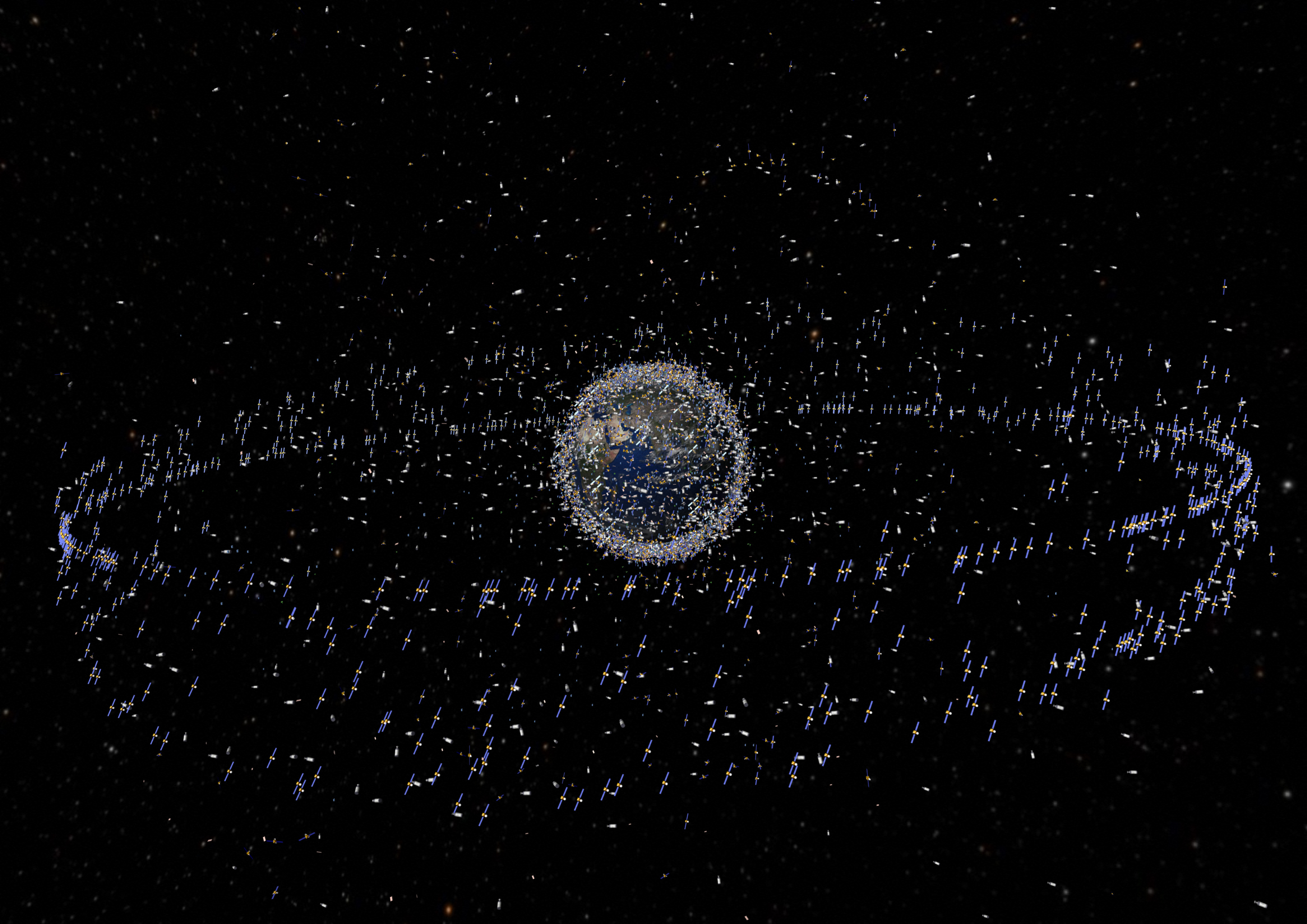 This computer-generated image released by the European Space Agency (ESA) on April 15, 2008 shows trackable objects in orbit around Earth.