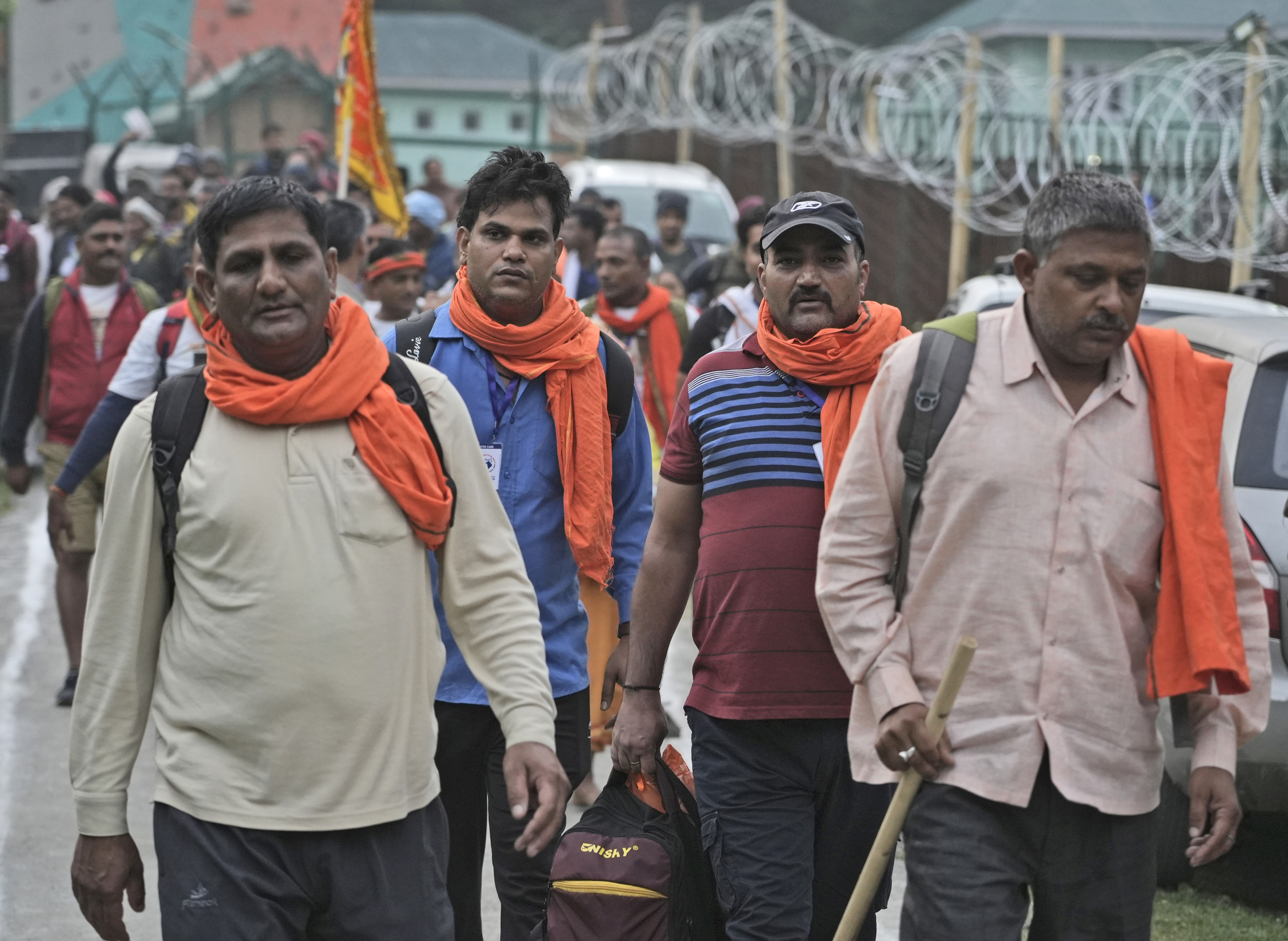 Hindu devotees leave for the Amarnath Yatra pilgrimage, in Nunwun, Pahalgam [AP]