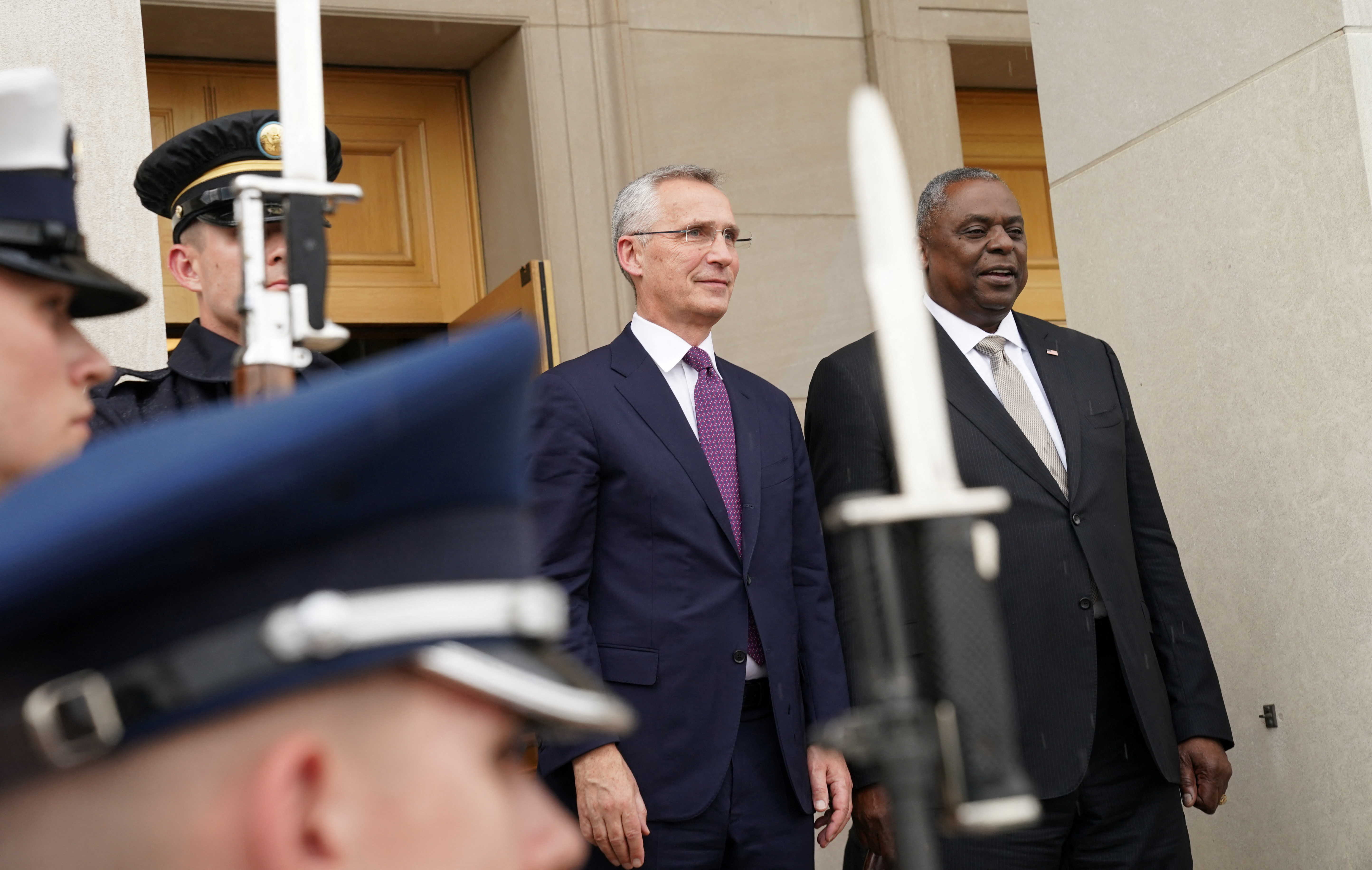 US Defence Secretary Lloyd Austin welcomes NATO Secretary General Jens Stoltenberg for their meeting at the Pentagon in Washington, June 2, 2022