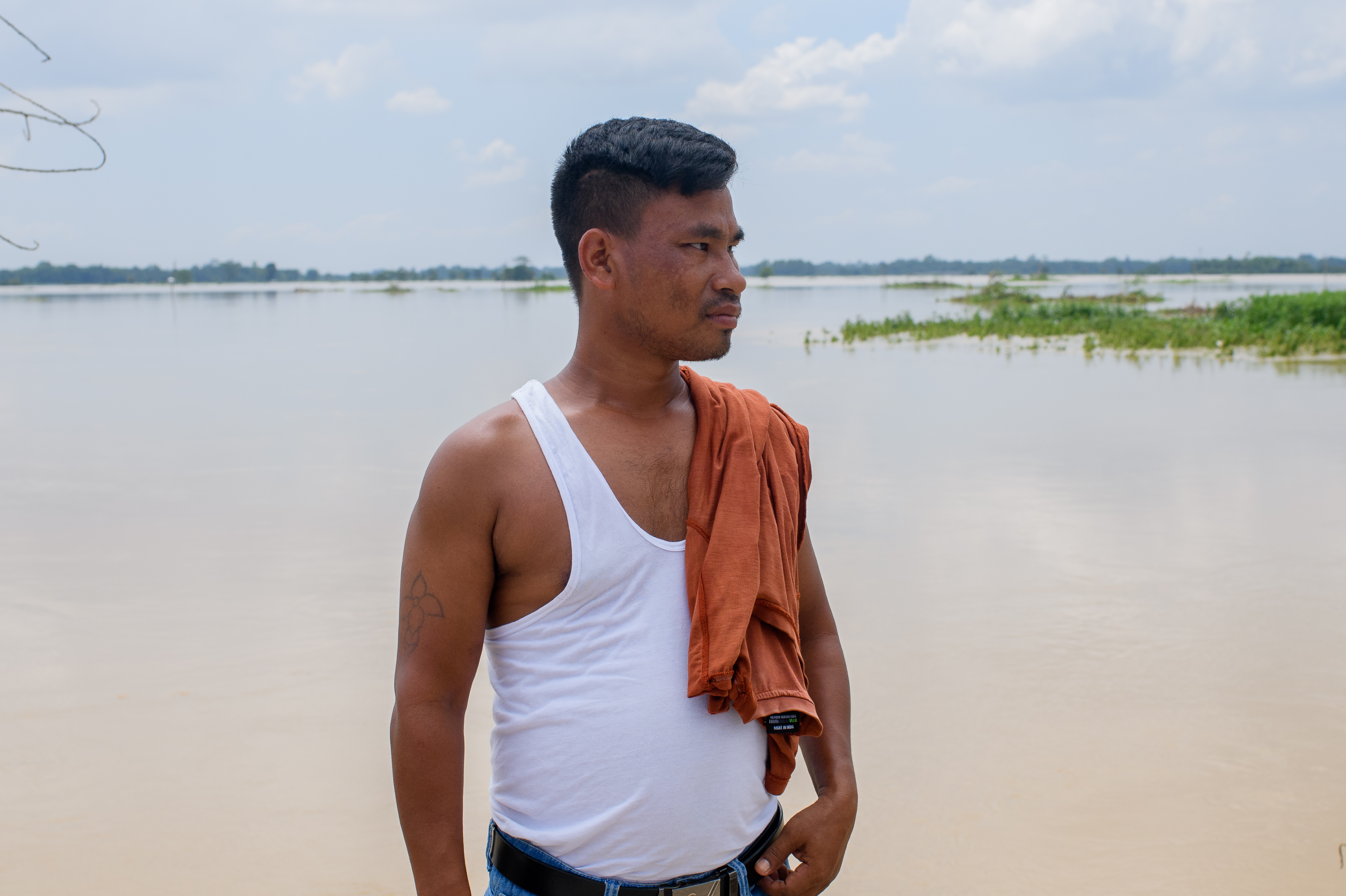 Moina Deka, a resident of Rupahitoli village in Raha, has lost his jute cultivation to the flood