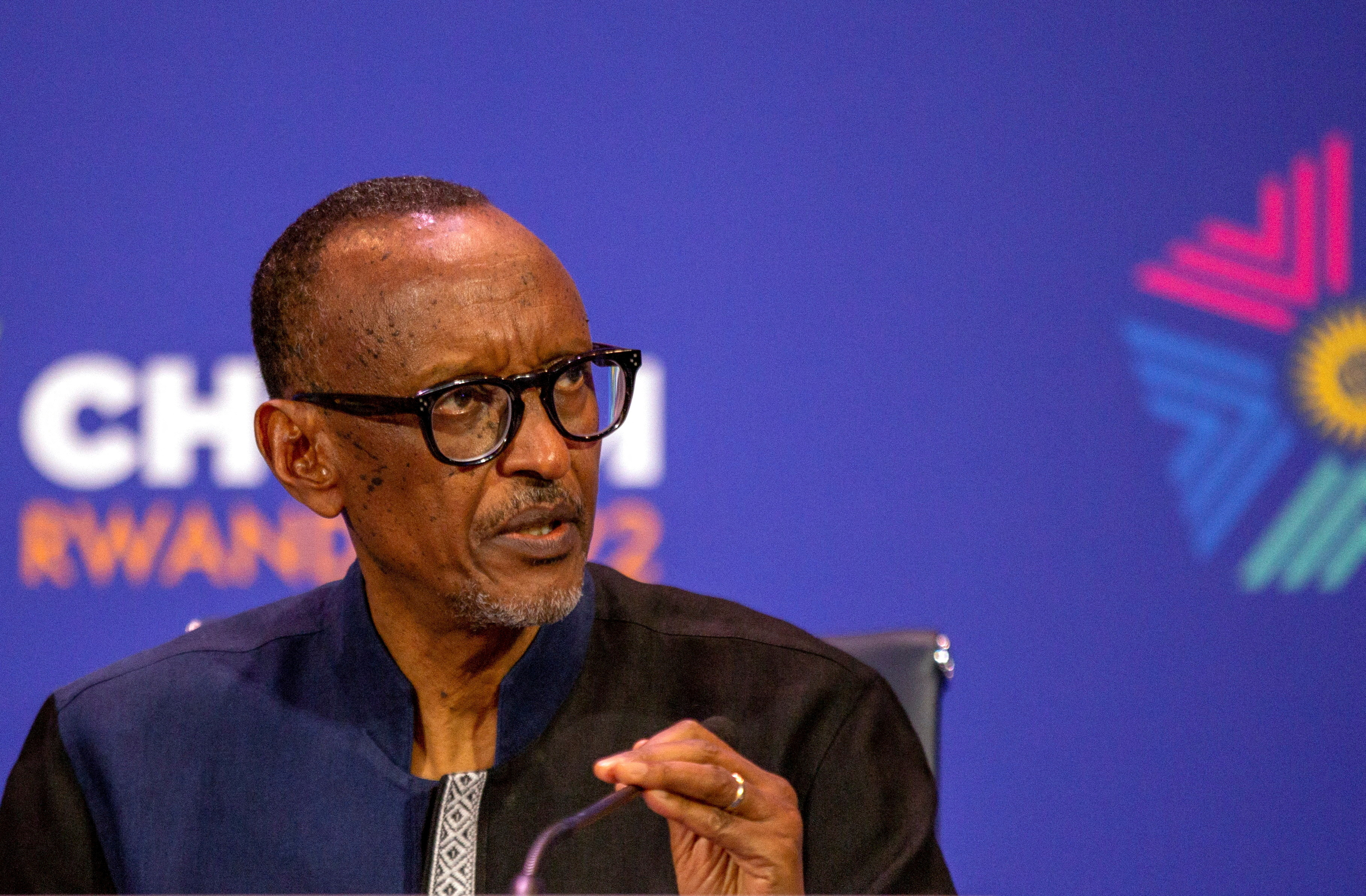 Rwandan President Paul Kagame speaks during a news conference.
