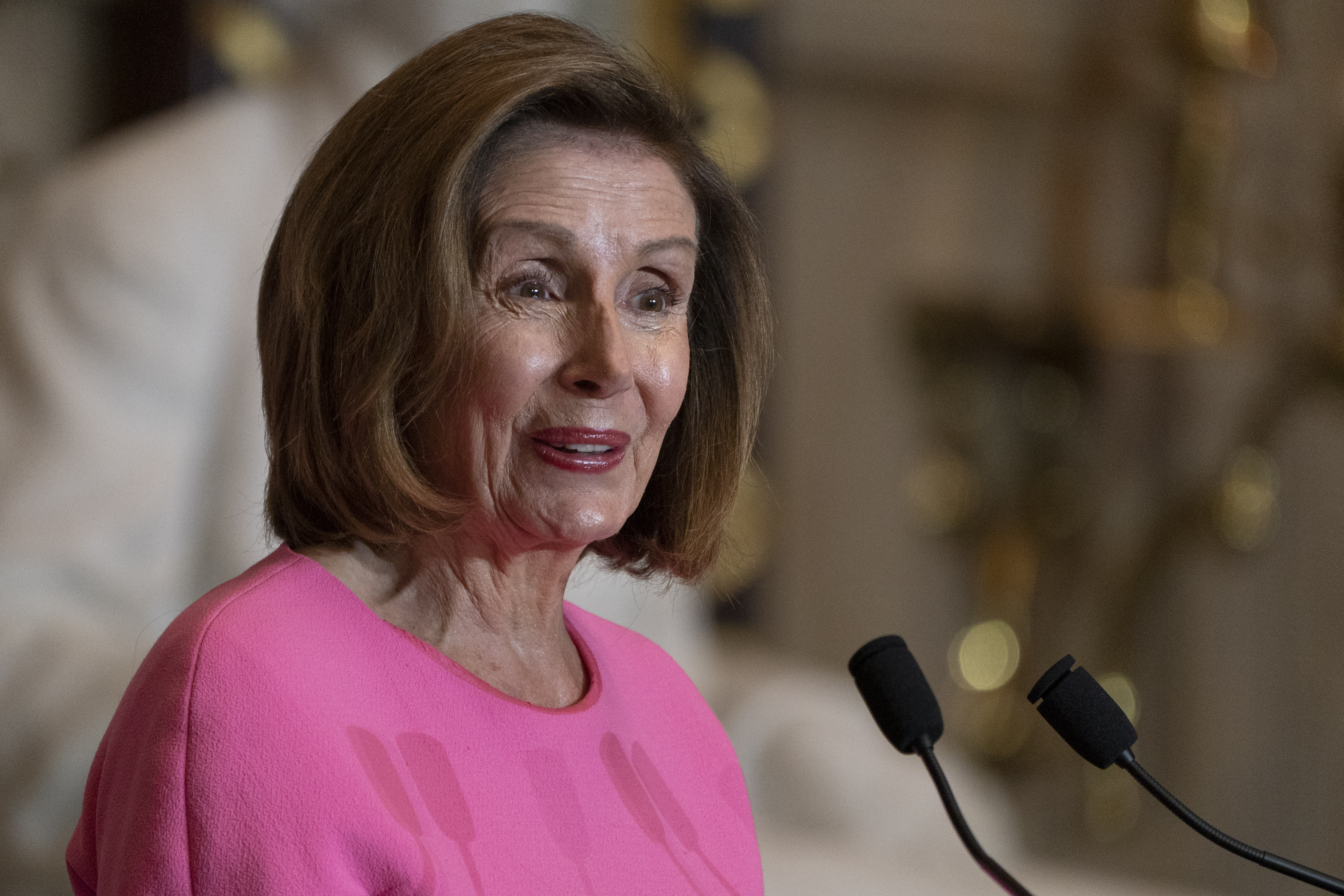 Speaker of the House Nancy Pelosi of Calif., speaks during a ceremony in honor of civil rights leader and trailblazing educator Mary McLeod Bethune in Statuary Hall, Wednesday, July 13, 2022, at the U.S. Capitol in Washington. Bethune on Wednesday became the first Black person elevated by a state for recognition in the Capitol's Statuary Hall. (AP Photo/Jacquelyn Martin)