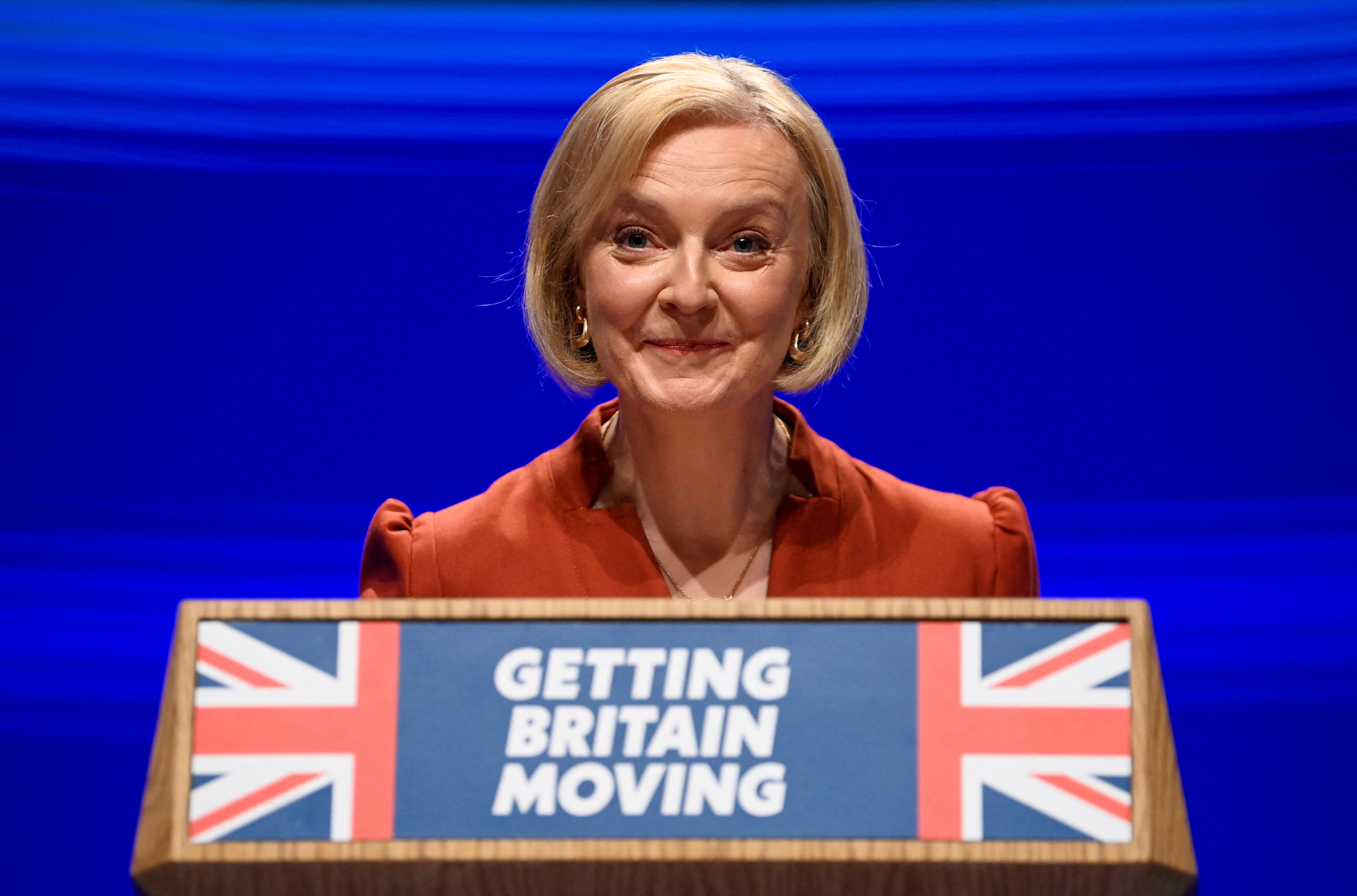 Liz Truss gives a speech