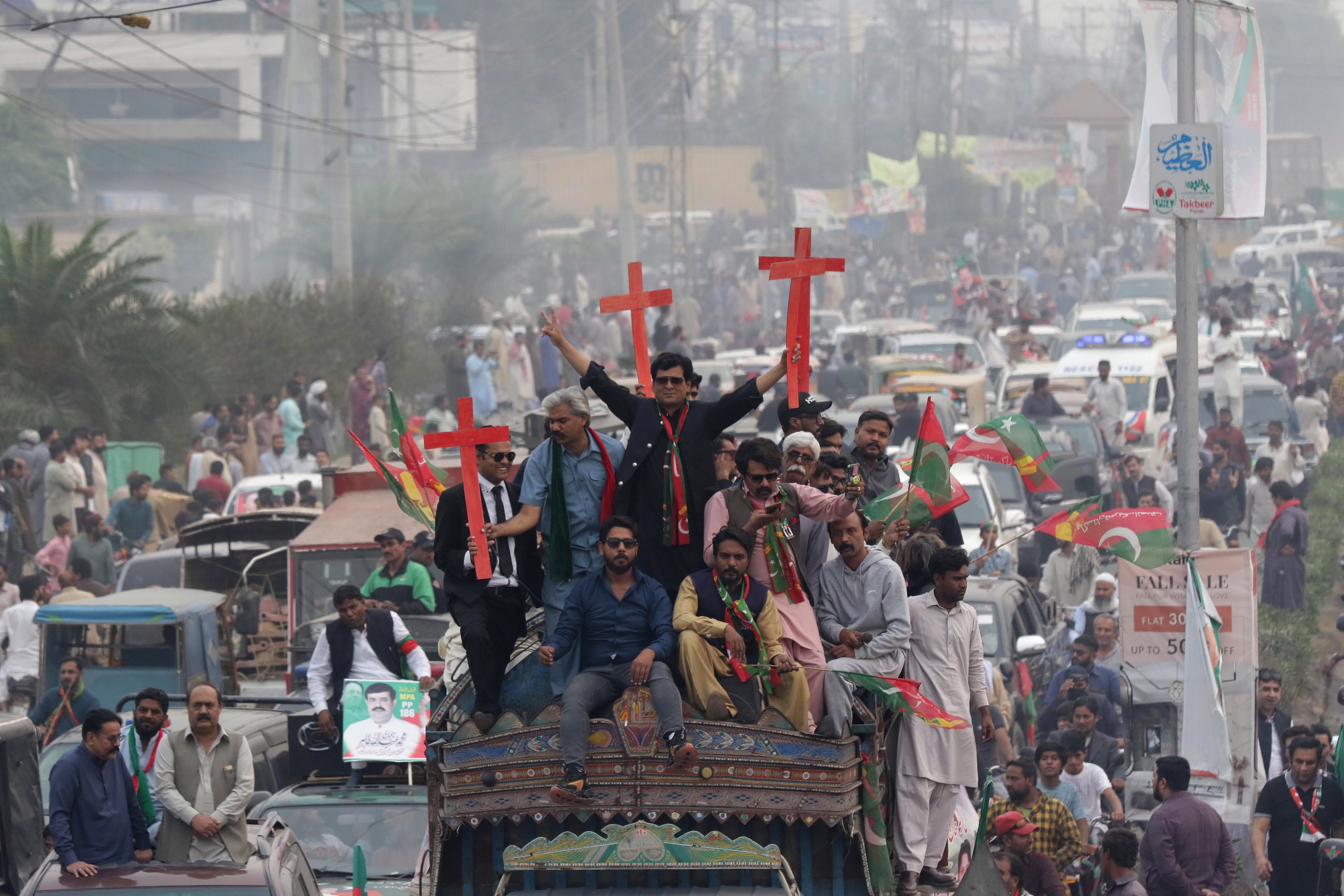 Khan’s supporters during a protest march towards Islamabad, in Gujranwala, Pakistan