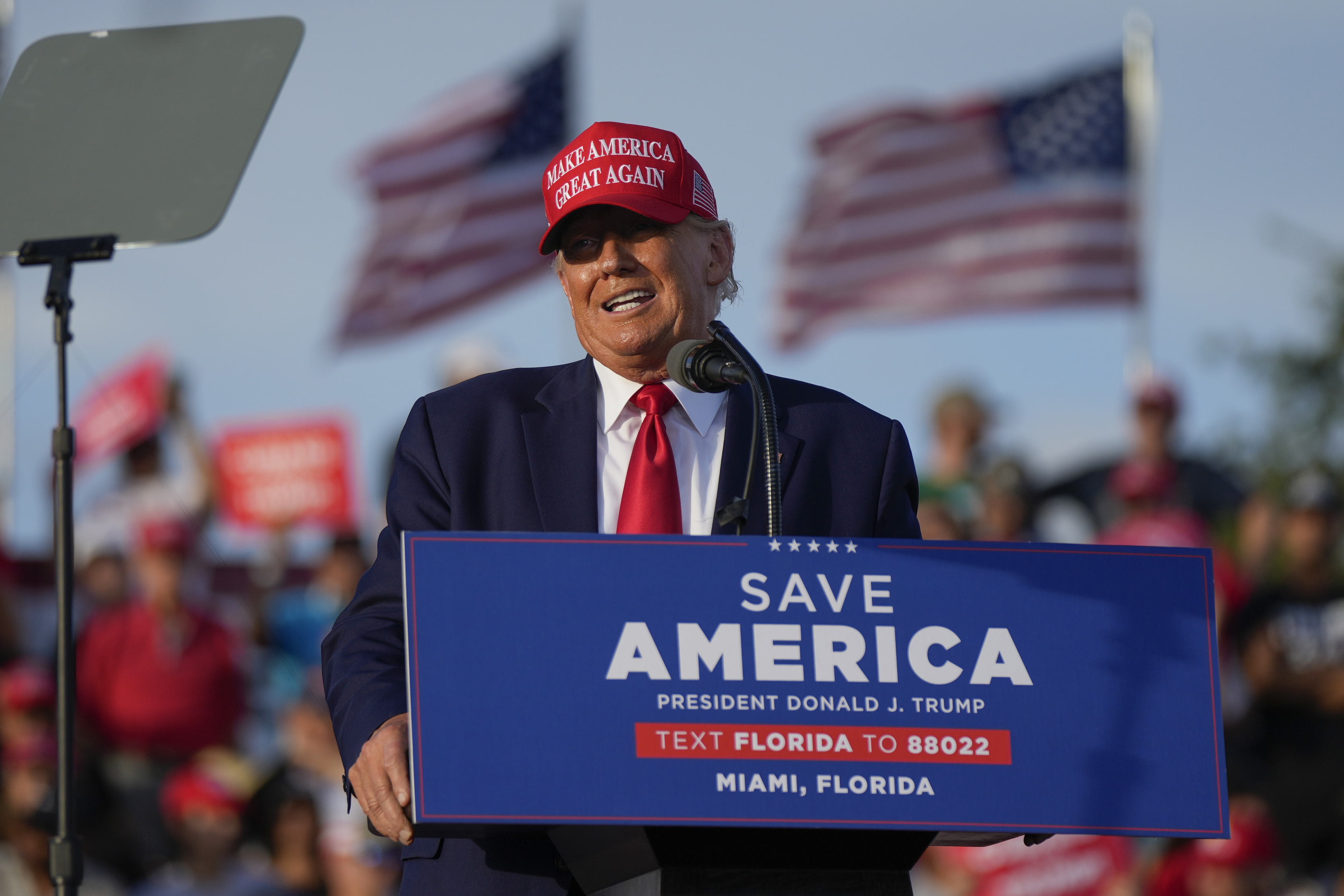 Former President Donald Trump speaks at a campaign rally in support of the campaign of Sen. Marco Rubio, R-Fla., at the Miami-Dade County Fair and Exposition on Sunday, Nov. 6, 2022, in Miami.