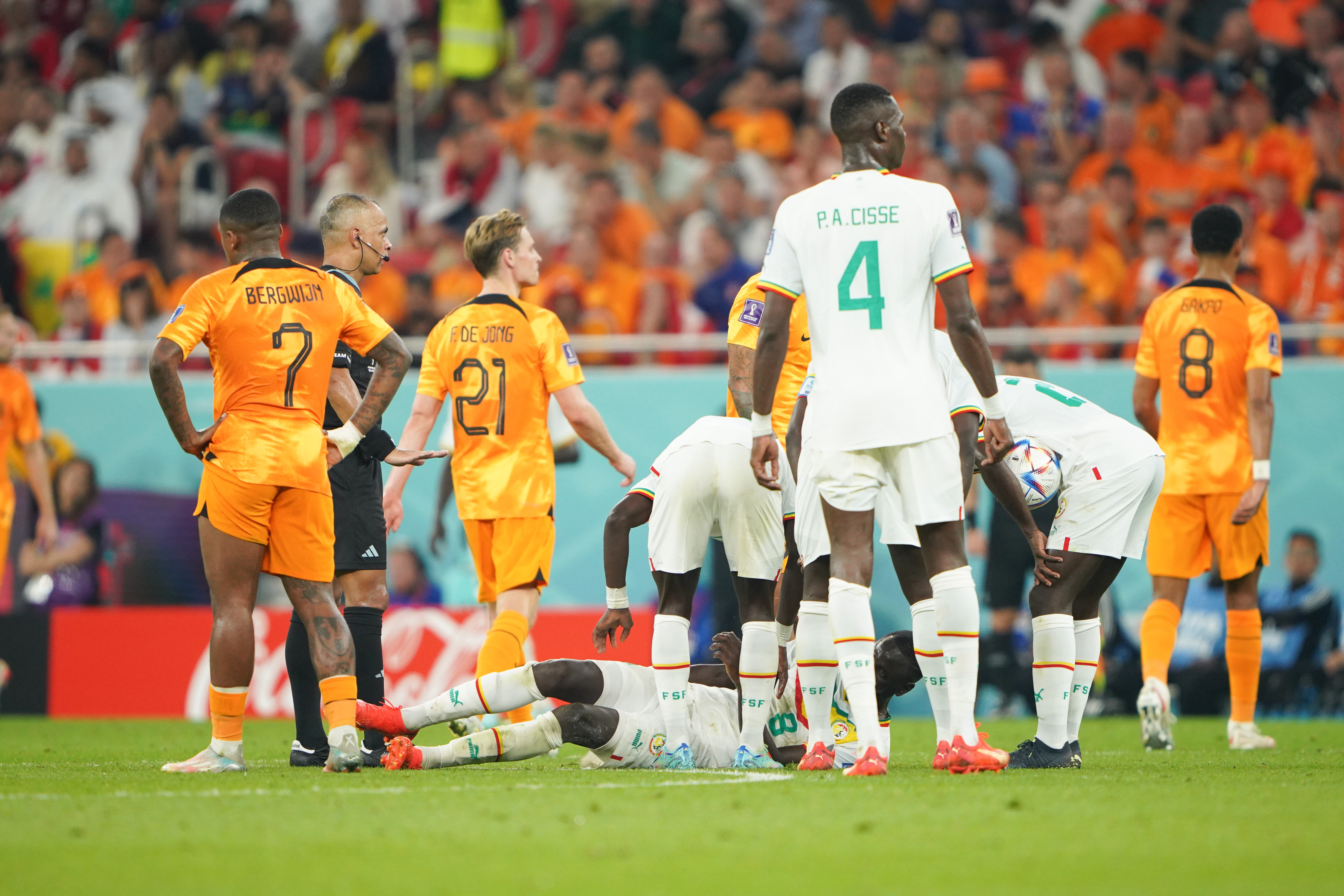 Cheikhou Kouyate was injured in his side’s 2-0 loss to the Netherlands