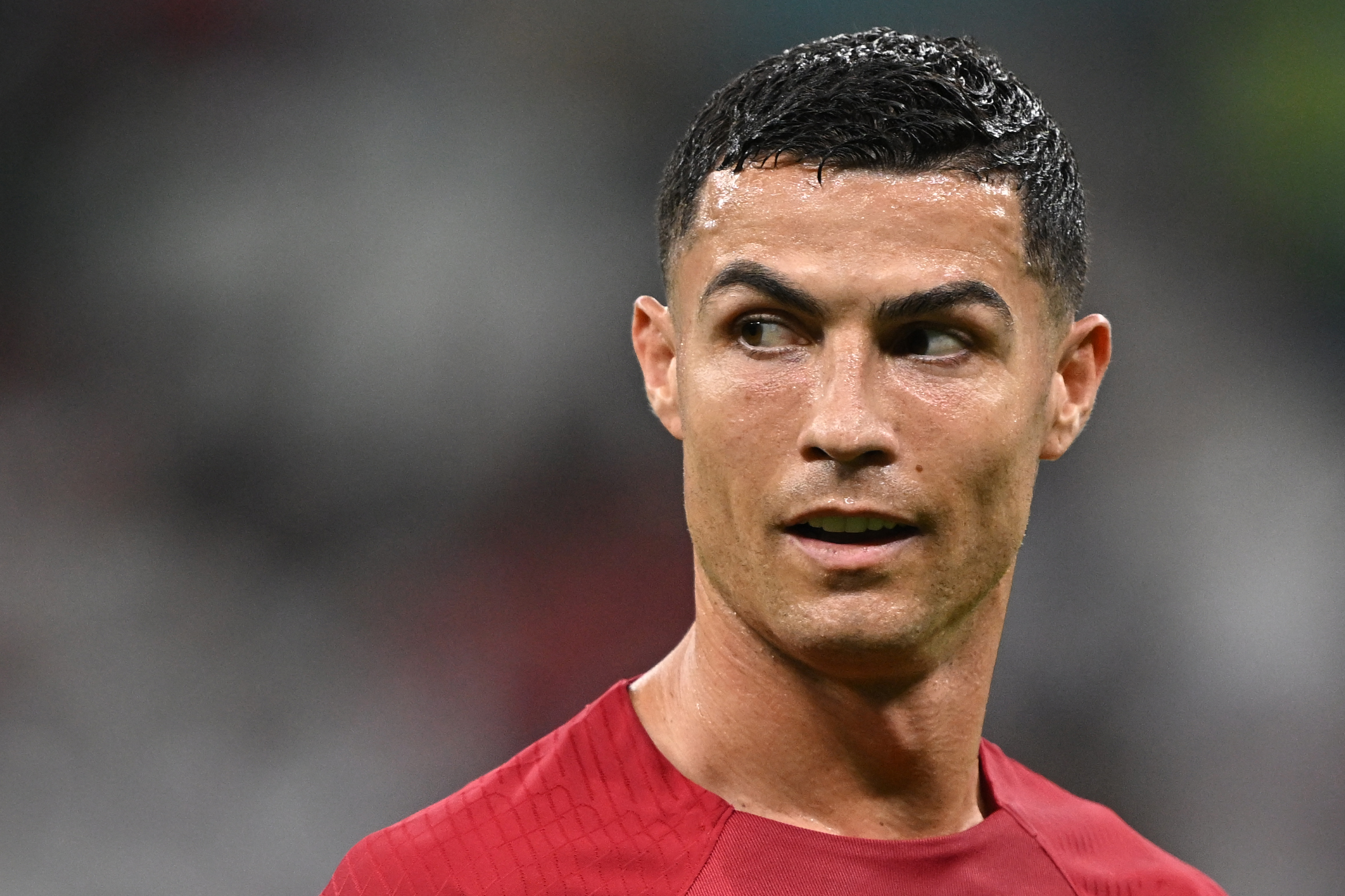 Cristiano Ronaldo looks on during the Qatar 2022 World Cup round of 16 football match between Portugal and Switzerland