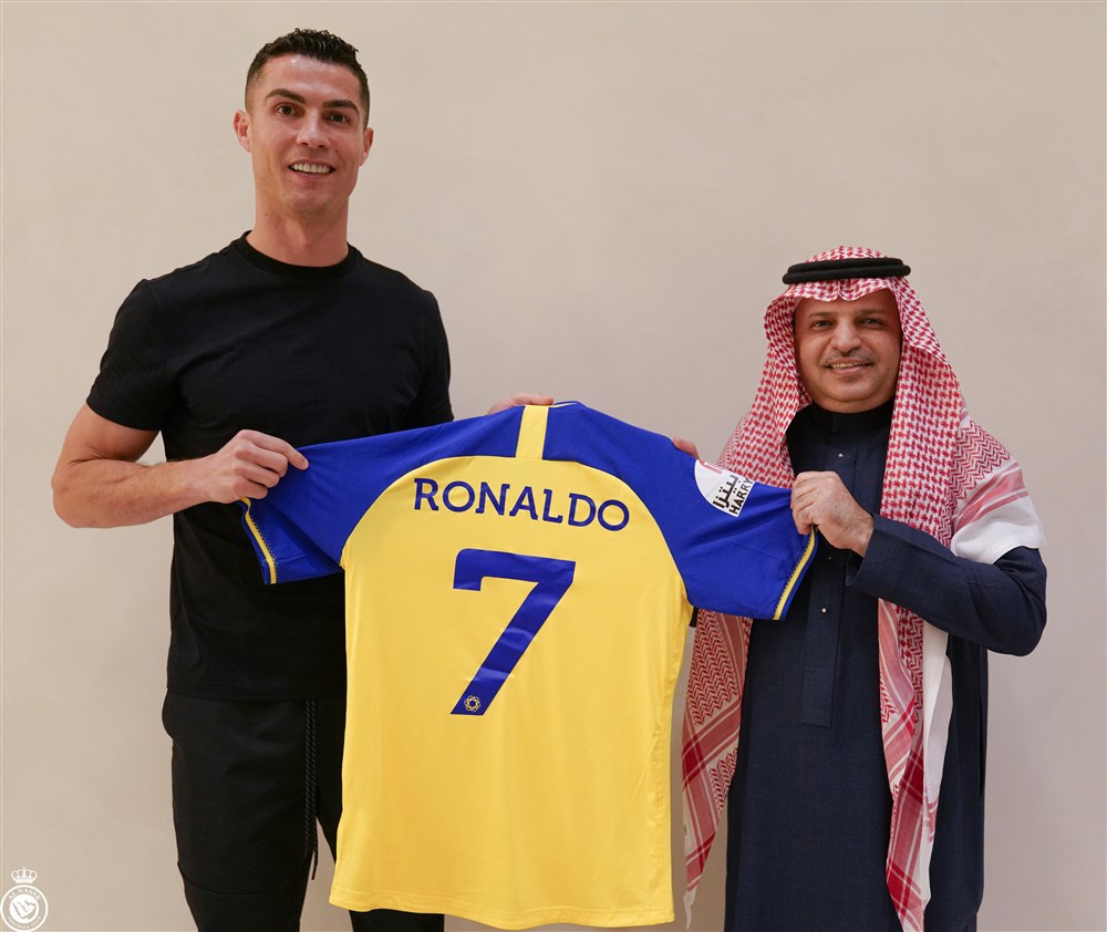 Cristiano Ronaldo poses for a photograph with his new club jersey after announcing on December 30, 2022 that he has signed with Al-Nassr, in Riyadh, Saudi Arabia