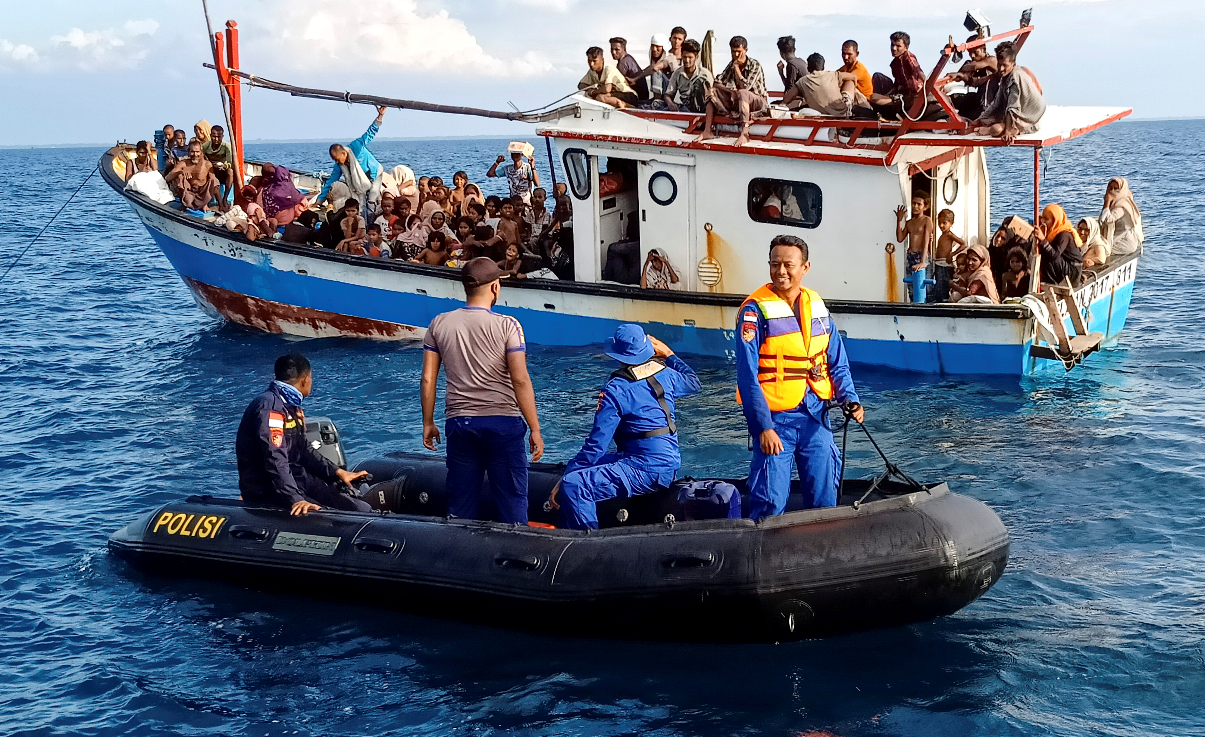 The Rohingya refugees rescued by fishermen in Indonesia.