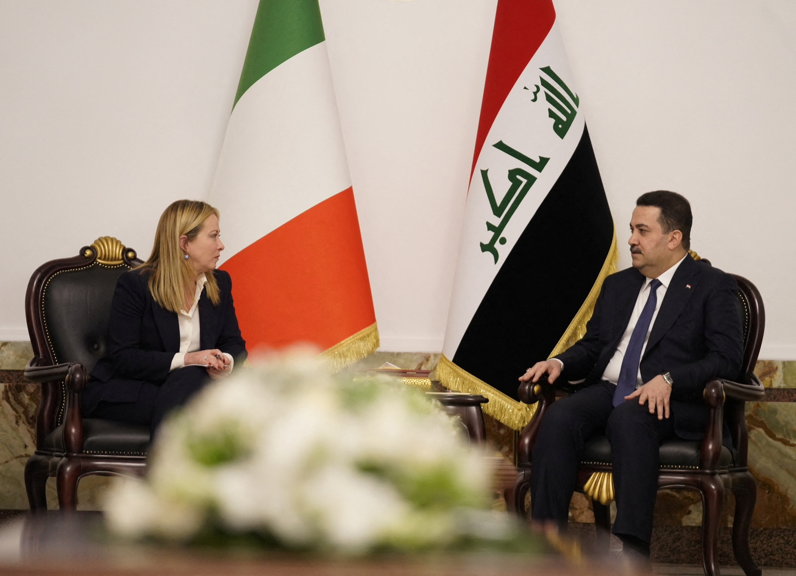Iraqi Prime Minister Mohammed Shia al-Sudani meets with Italian Prime Minister Giorgia Meloni in Baghdad