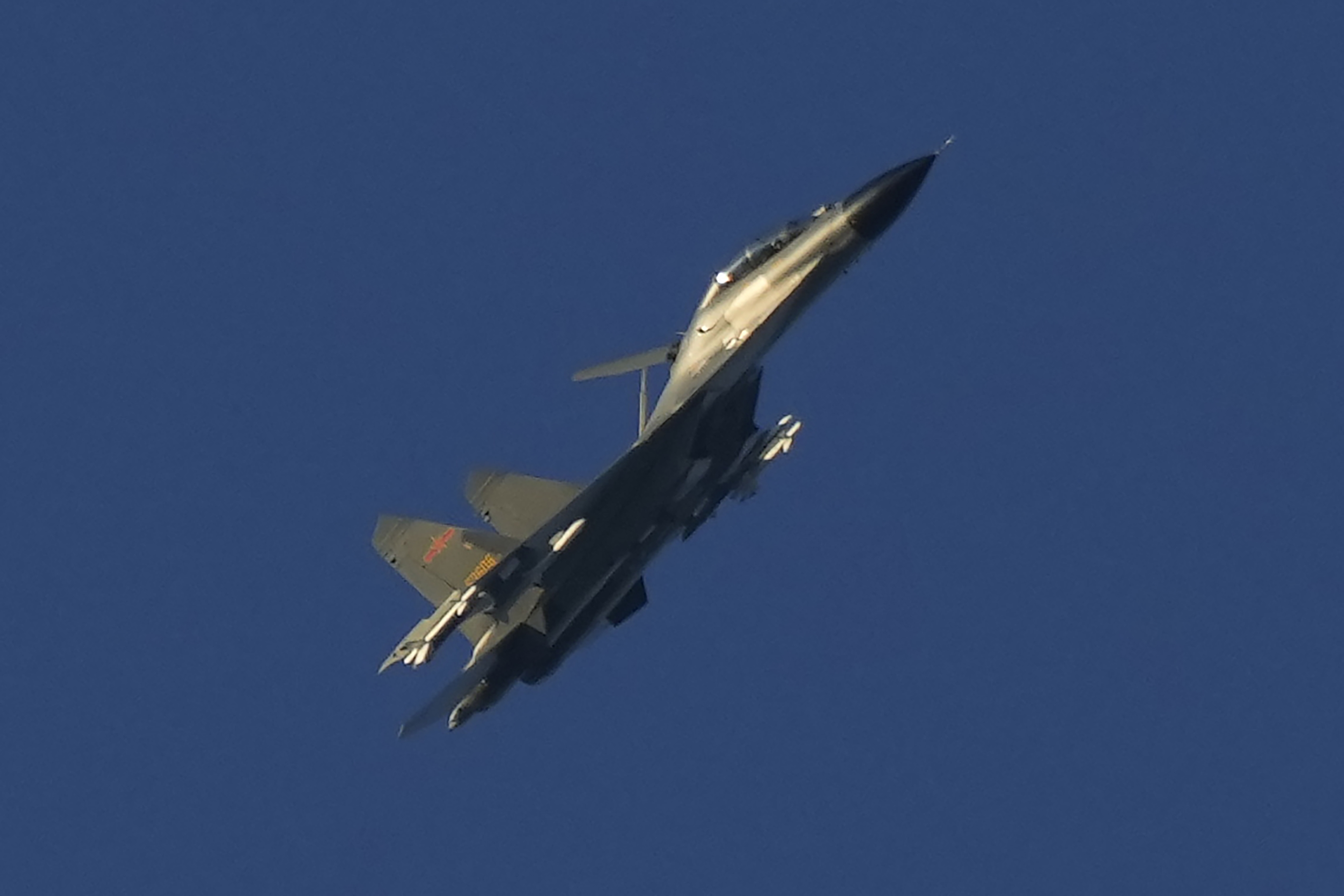 A Chinese J-11 military fighter jet flies above the Taiwan Strait in August 2022.