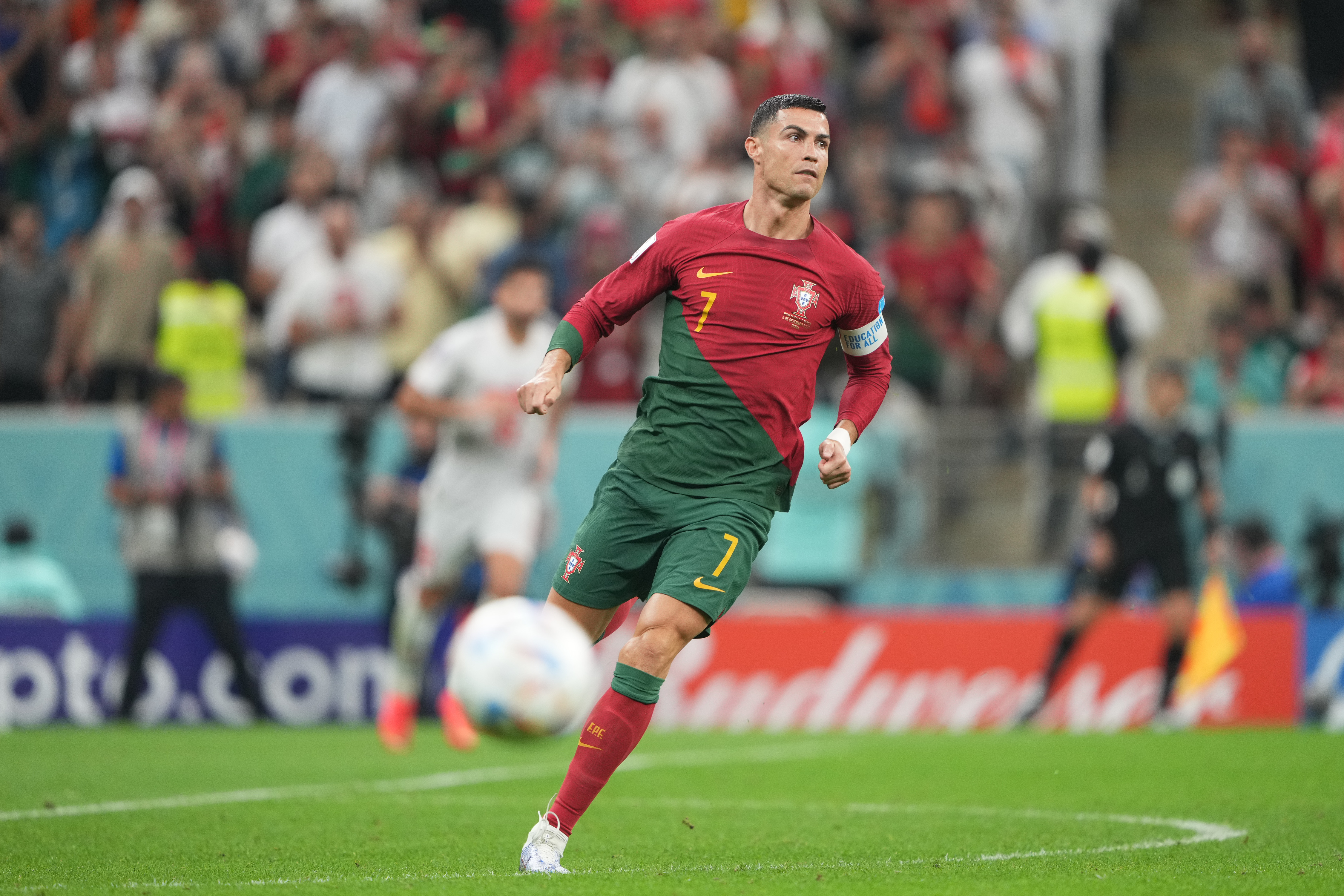 Cristiano Ronaldo in action during Portugal’s round-of-16 game against Switzerland at the 2022 World Cup on December 6 at Lusail Stadium