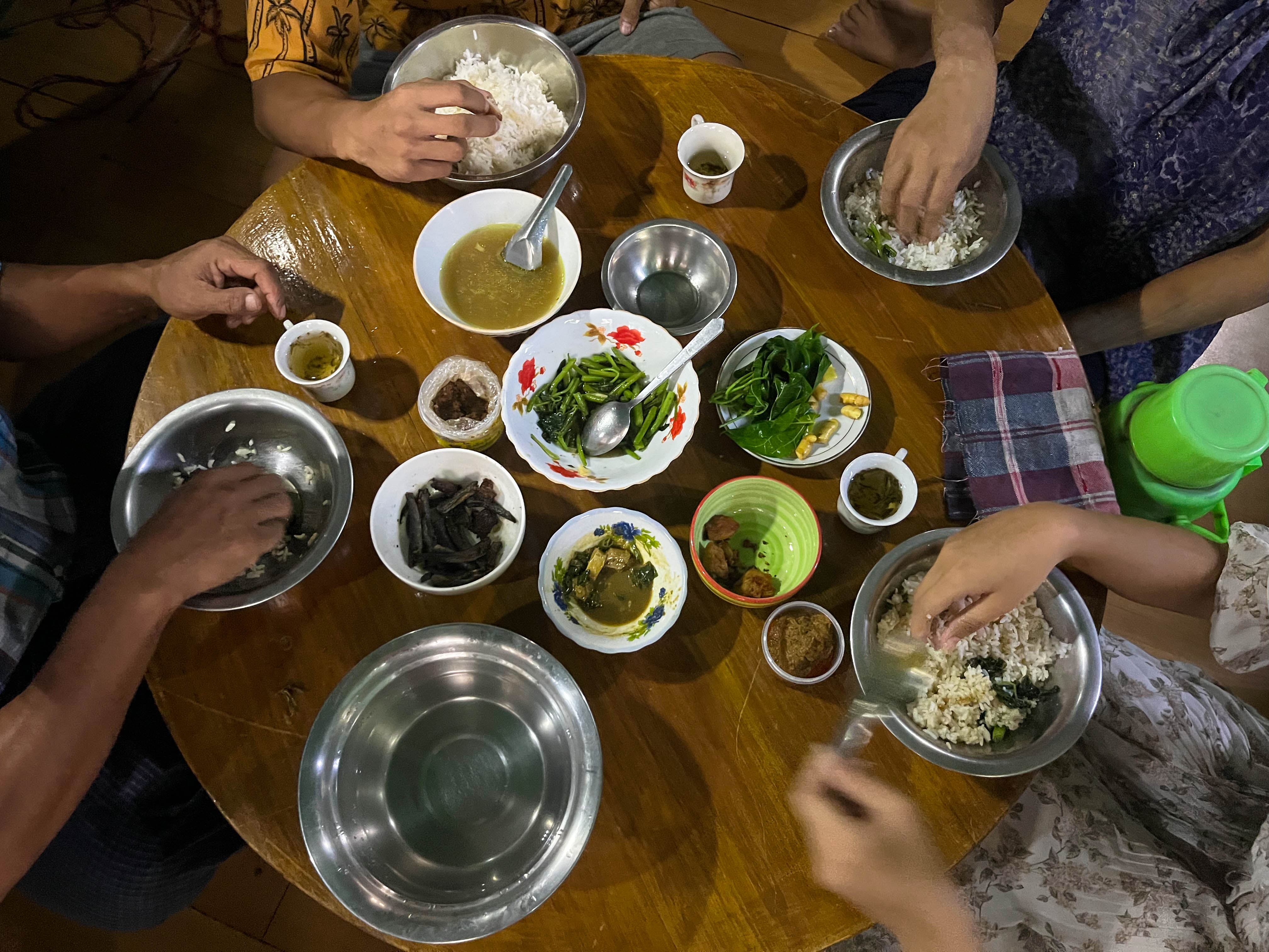 A photo of a family having a meal.