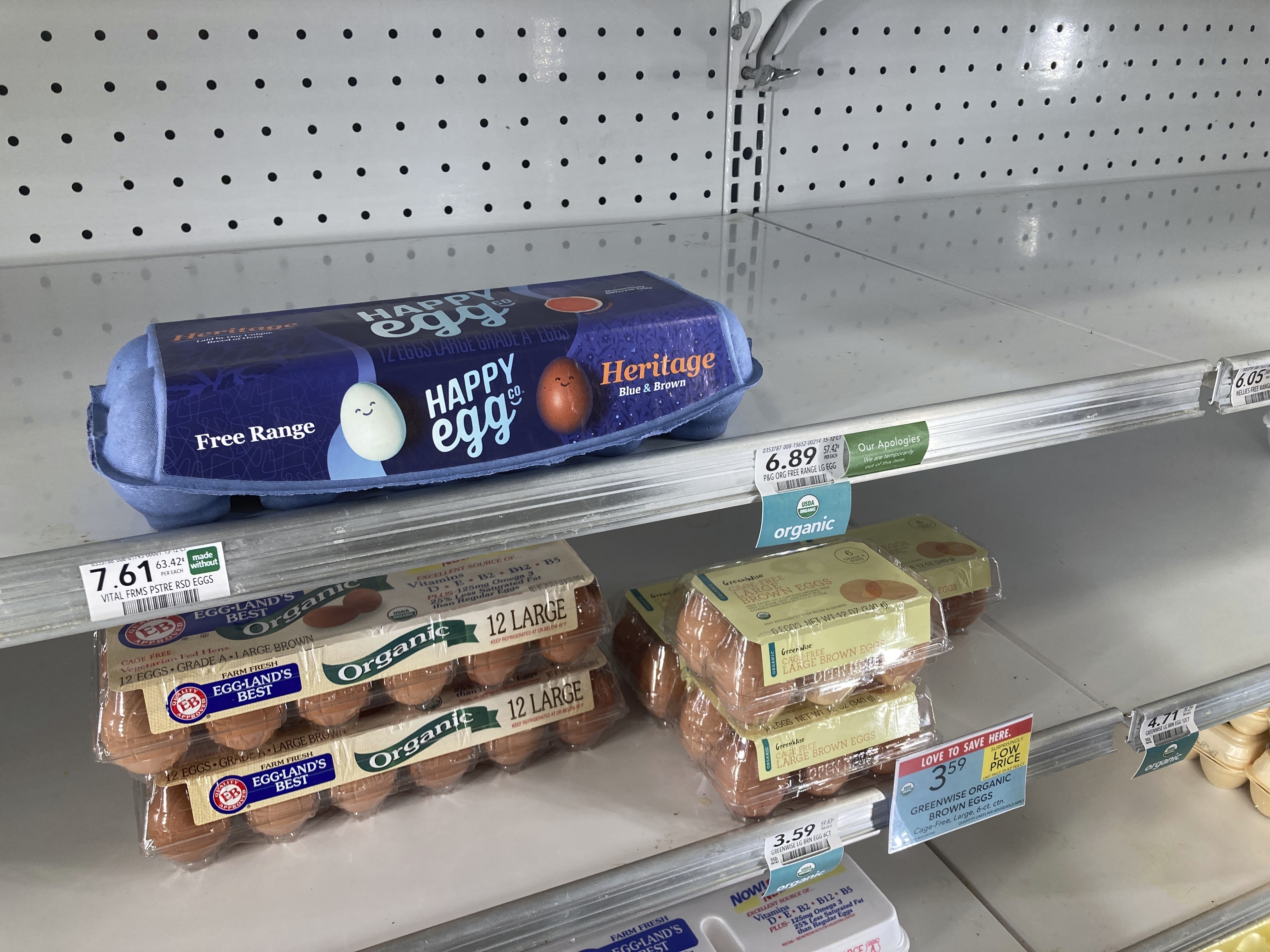 Partially empty shelves with eggs at a grocery story in Orlando, Florida.
