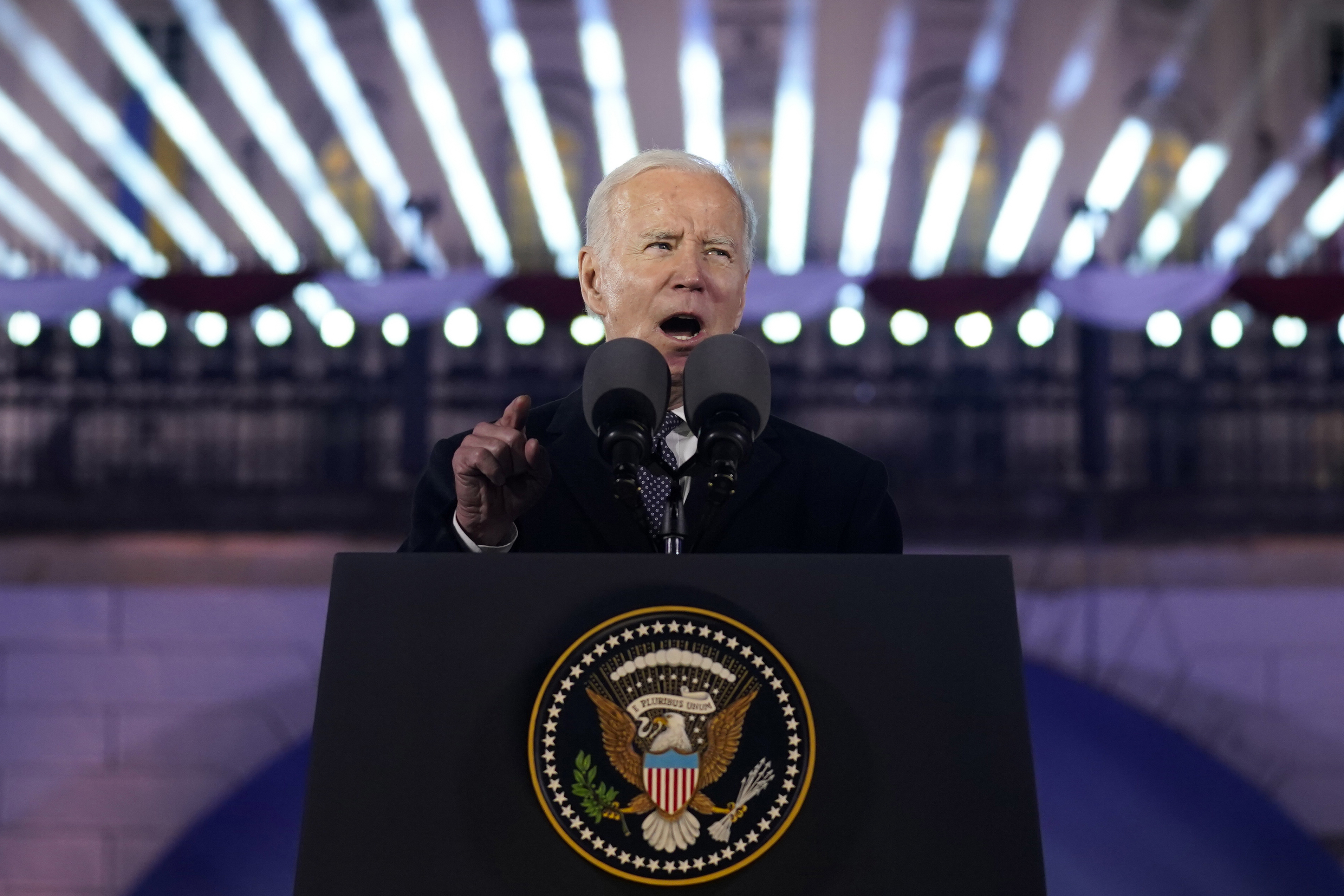 President Joe Biden delivers a speech on February 21