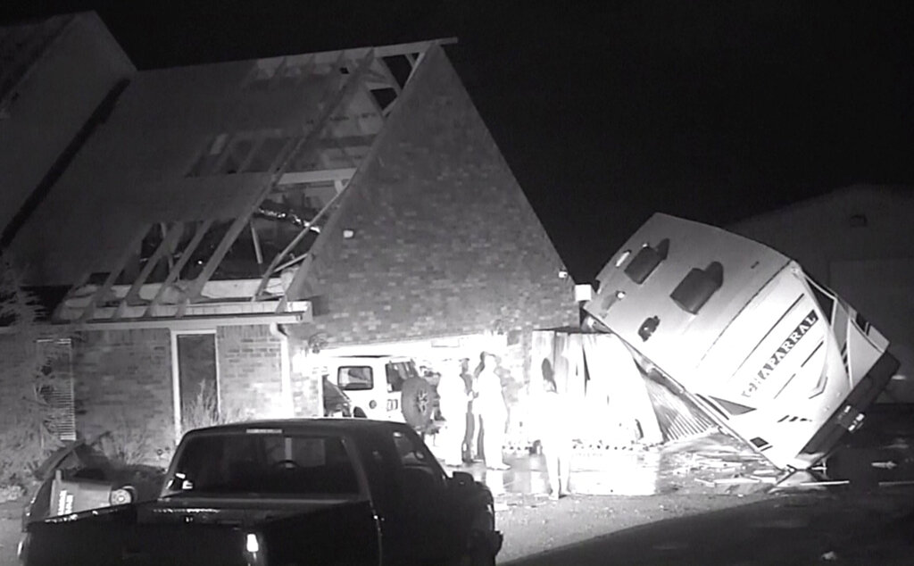 A house damaged by extreme weather in Oklahoma