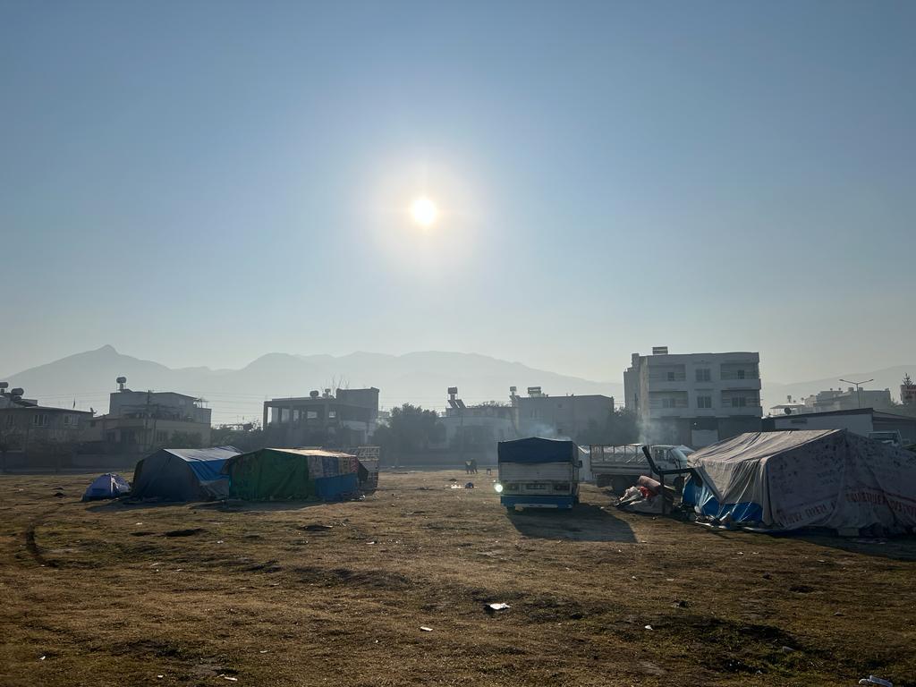 Makeshift tents in Osmaniye where people displaced in the earthquake are sheltering