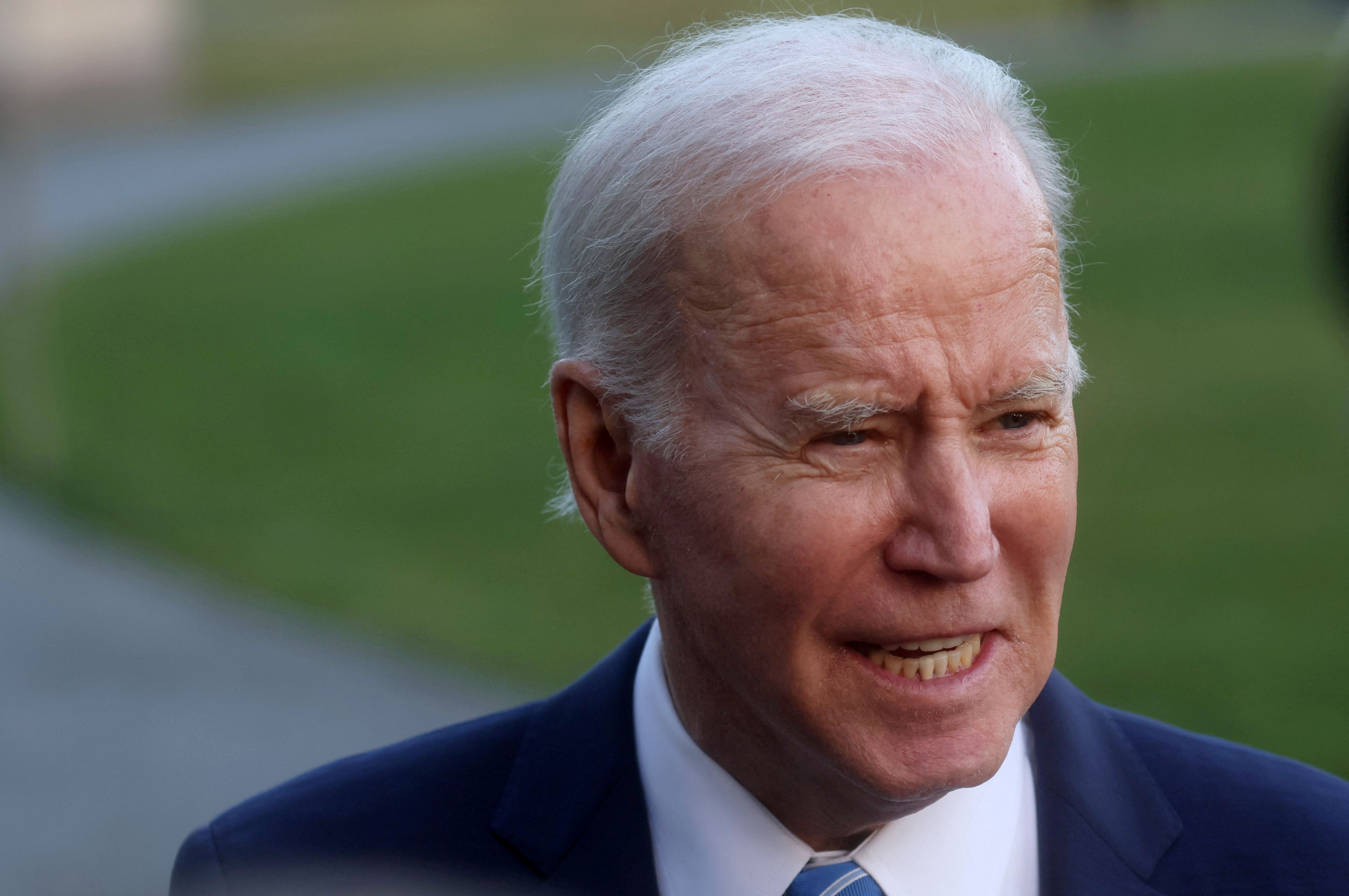 U.S. President Joe Biden speaks to the news media before boarding Marine One for travel to Baltimore from the South Lawn of the White House in Washington, U.S., March 1, 2023. REUTERS/Leah Millis