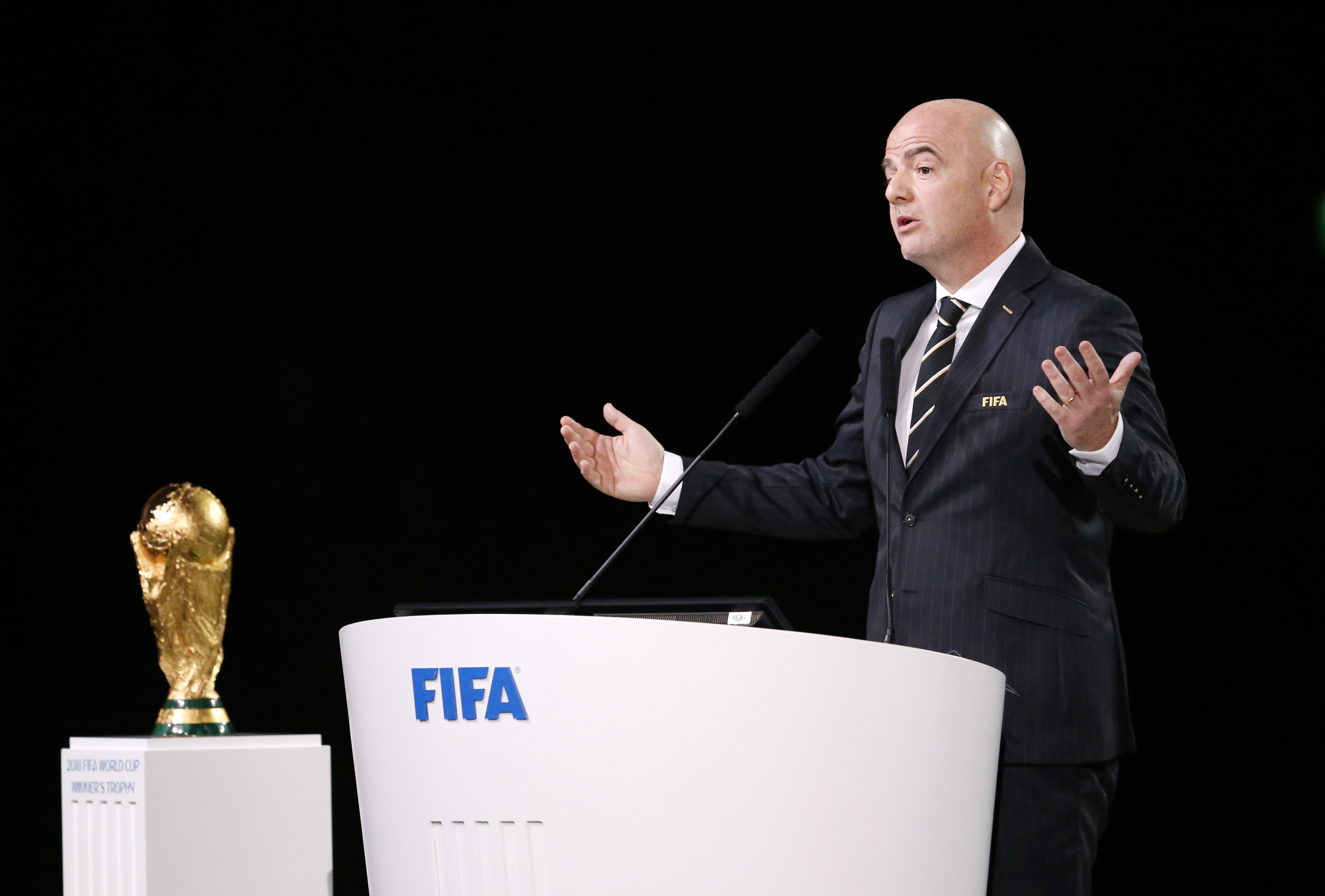 President Gianni Infantino delivers a speech at the FIFA congress