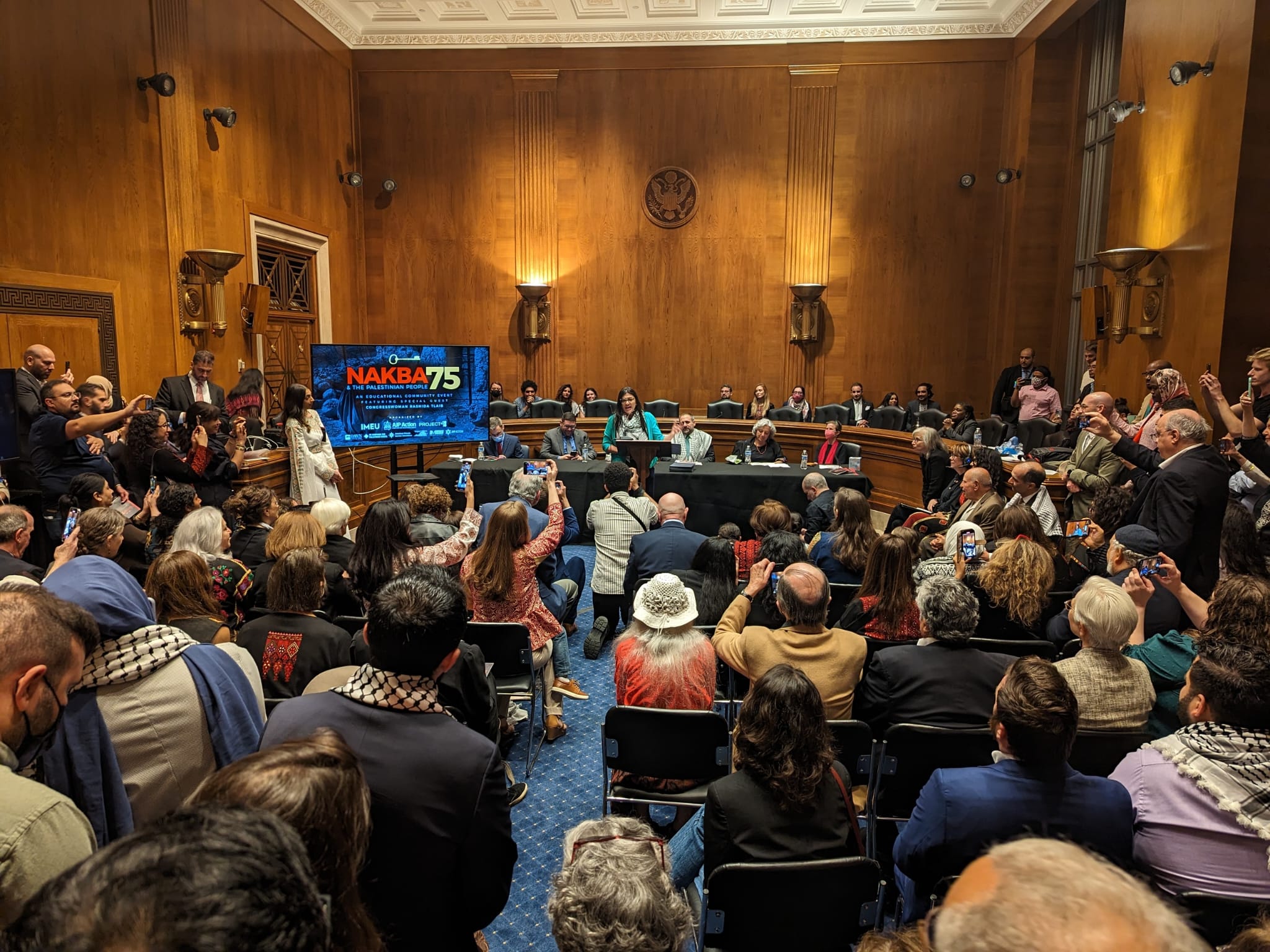 Rashida Tlaib speaks to packed room at Nakba commemoration event