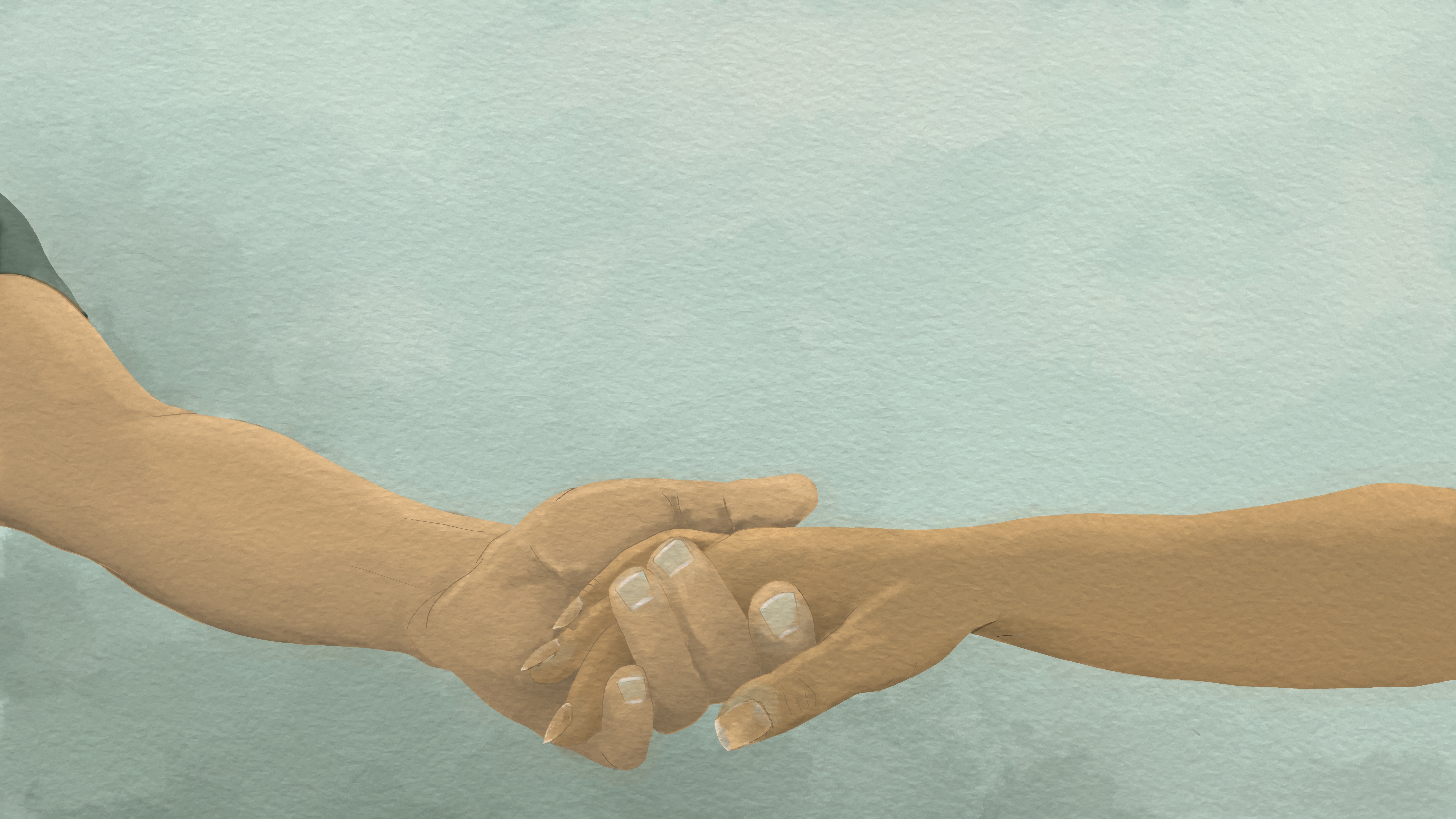 An illustration of Indlieb and Omar hand in hand.