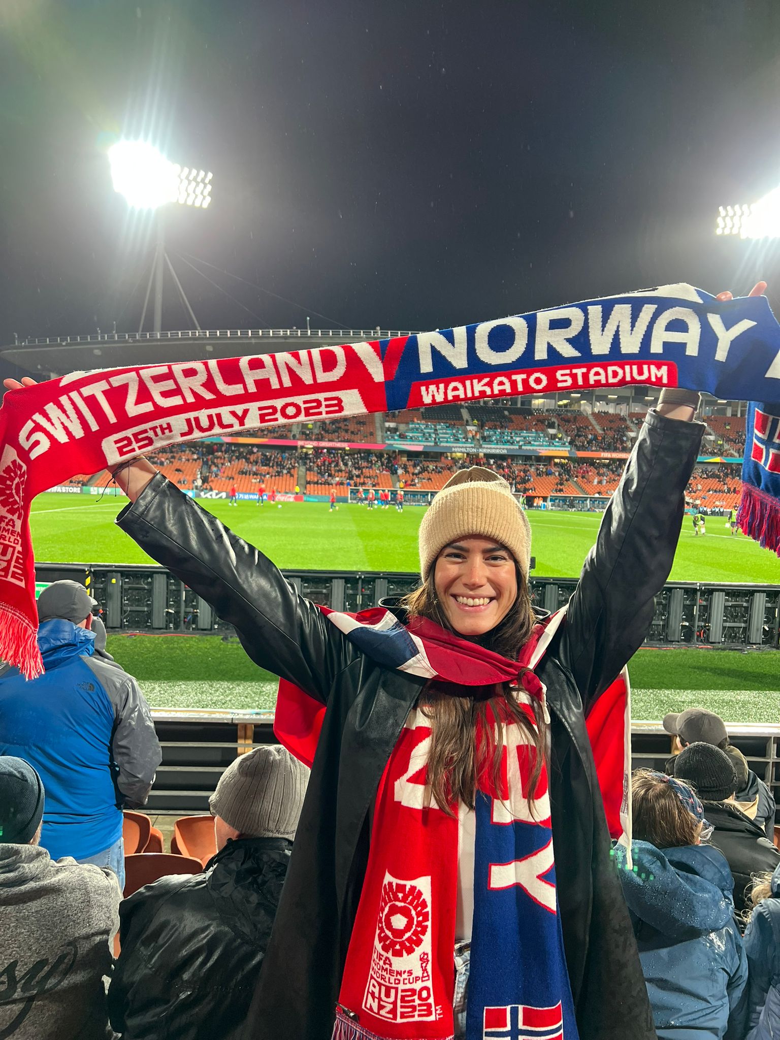 Norway fan holds ip Norway vs Switzerland flag