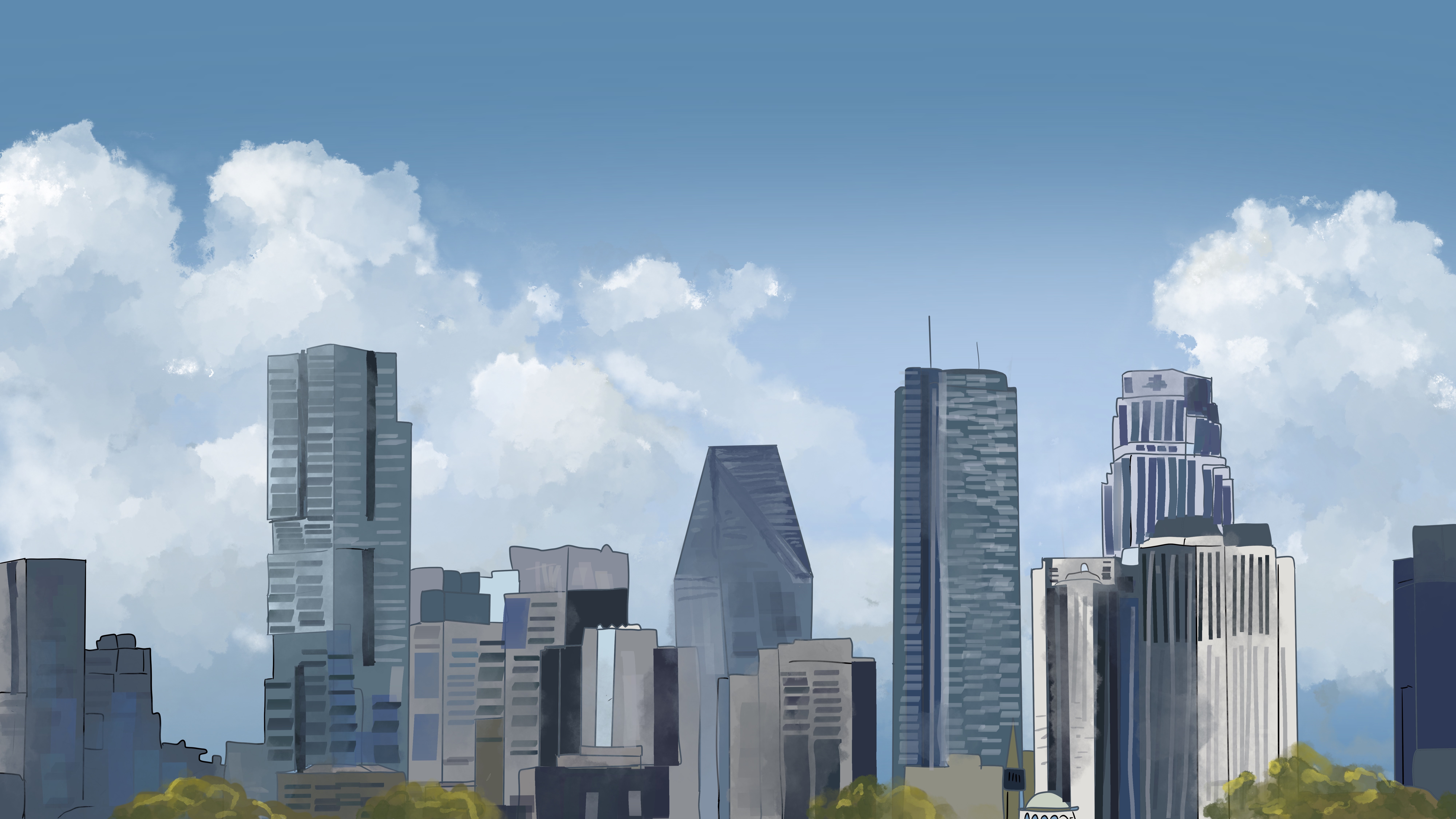 An illustration of a city skyline.