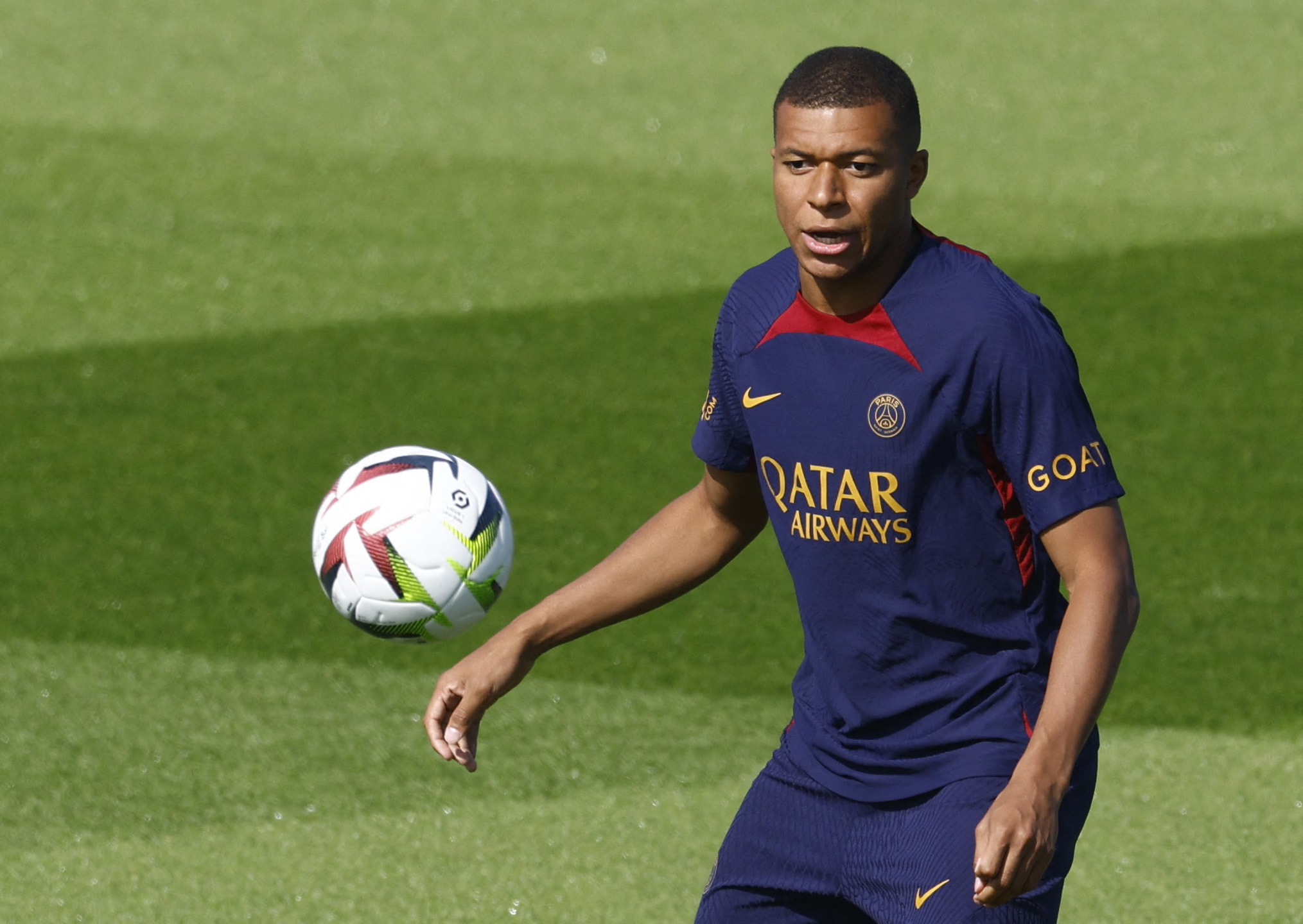 Kylian Mbappe during training