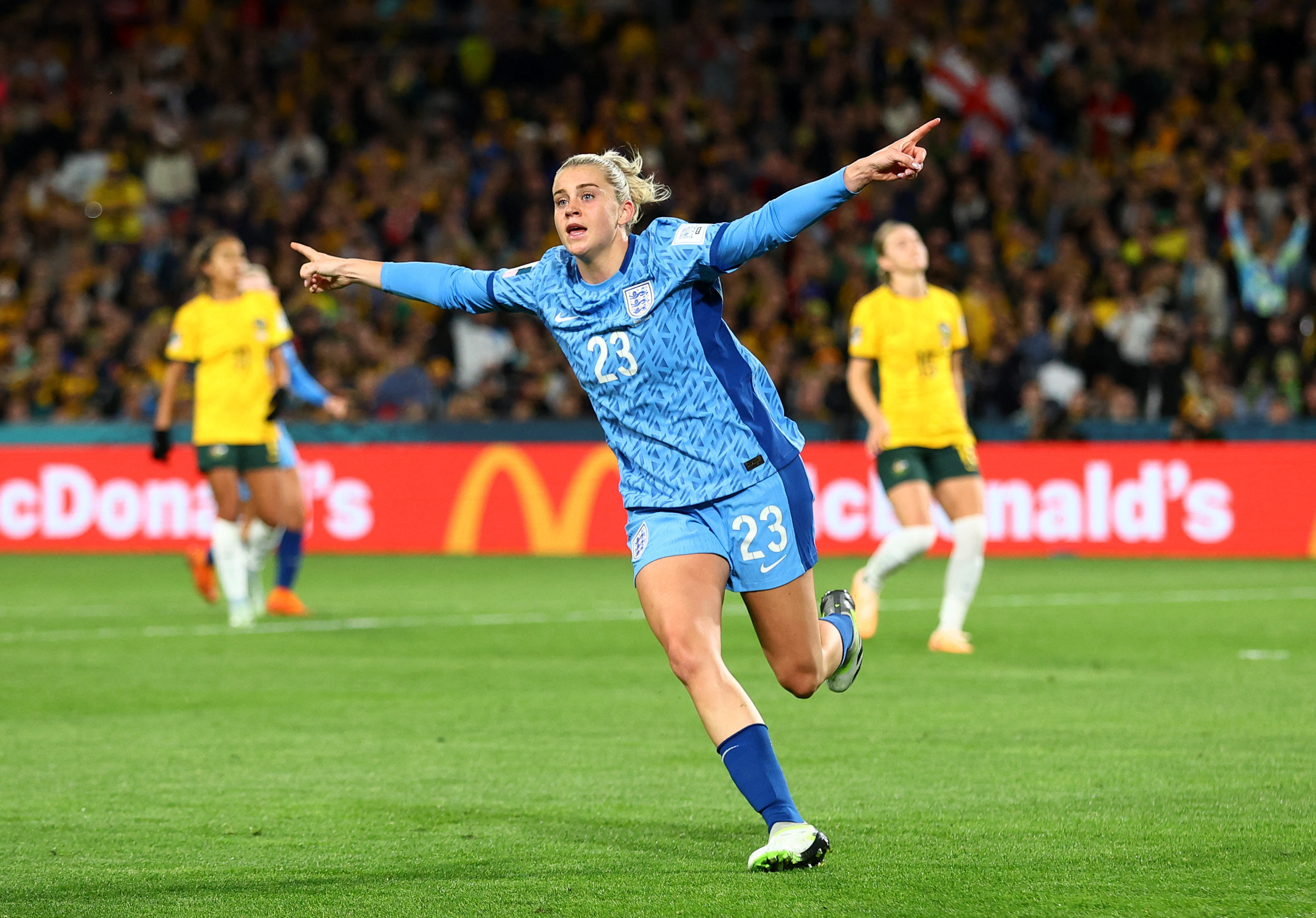 England's Alessia Russo celebrates scoring their third goal