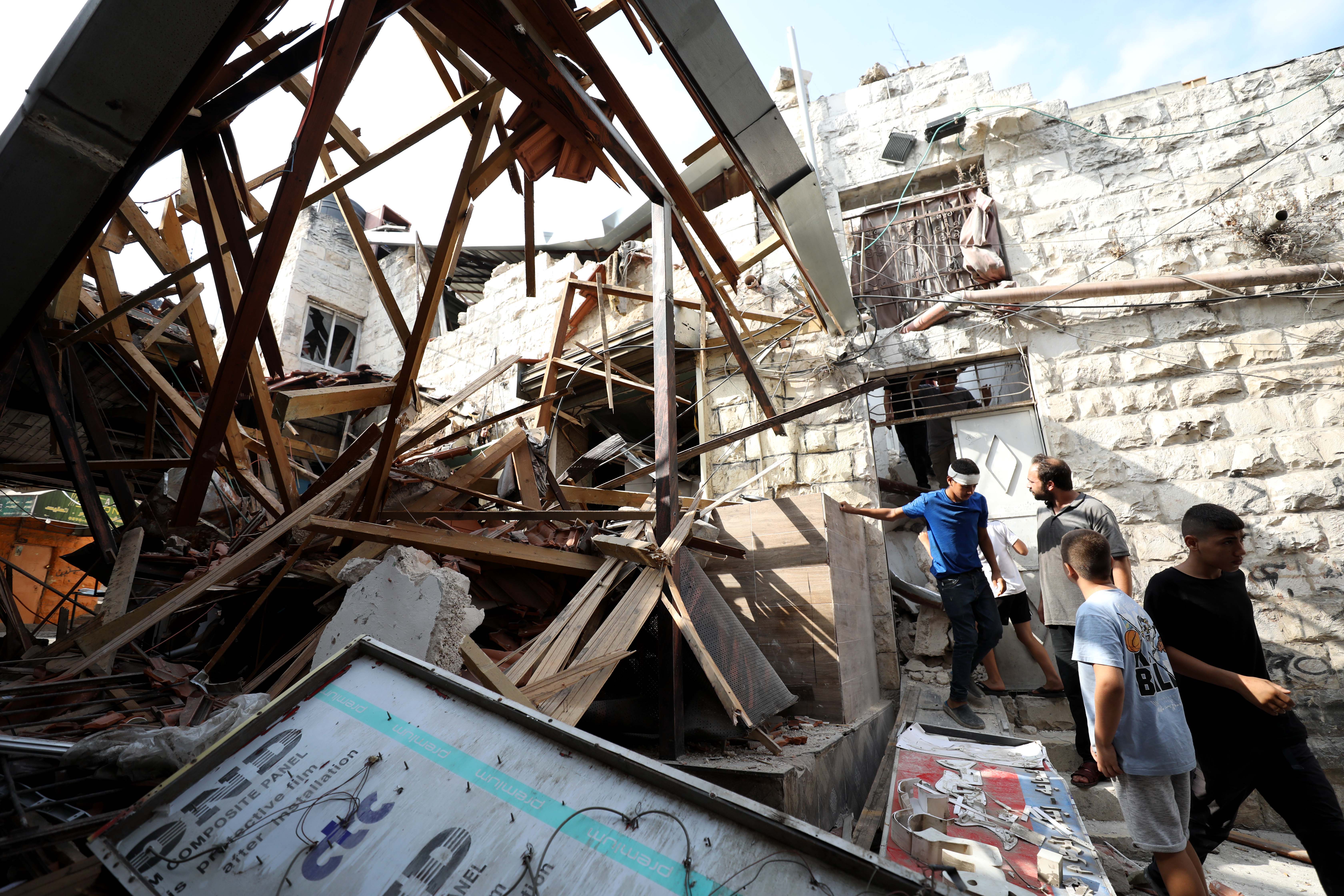 The remains of the Noor Bakery in Jenin’s old city, adjacent to the al-Kastoni house that was detonated by Israeli forces on August 17 2023