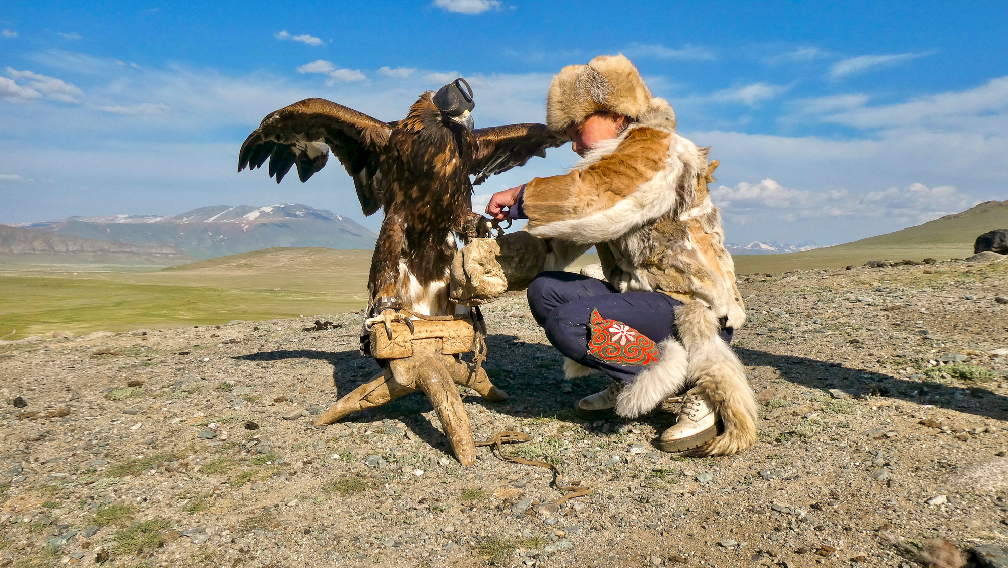 A Kazakh girl and an eagle