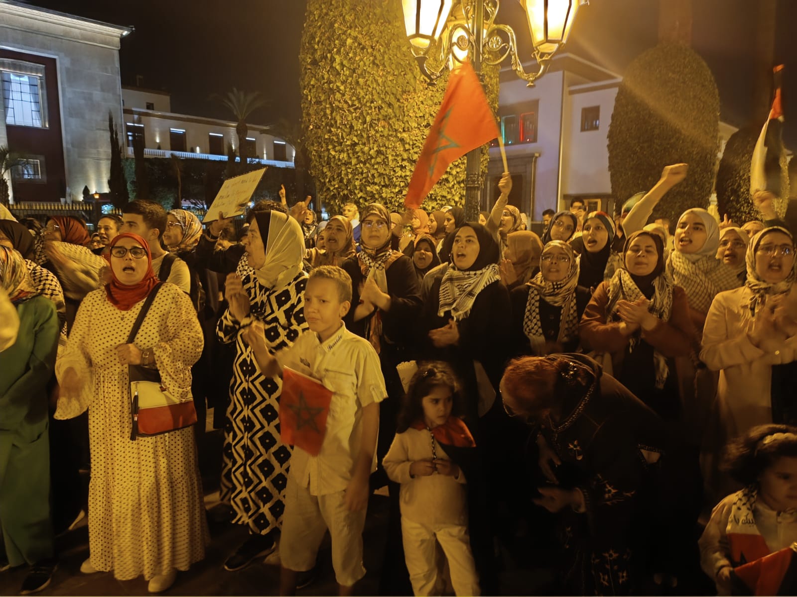 Hundreds of people gather to protest against Israeli airstrike on Al-Ahli Baptist Hospital in Gaza on Tuesday as Israeli attacks continue on its eleventh day in Rabat, Morocco