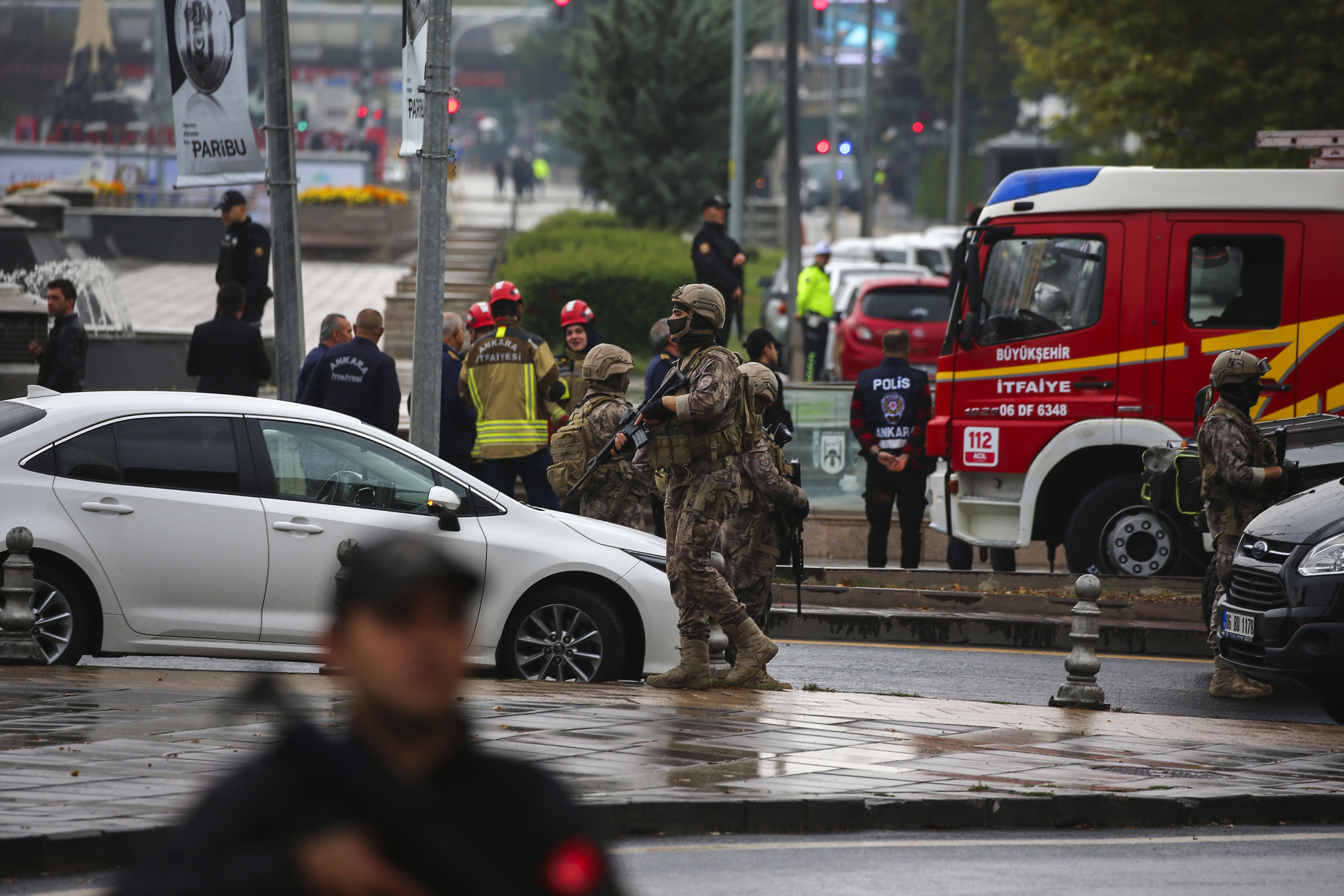 Turkish security forces cordon off an area after an explosion in Ankara, Sunday