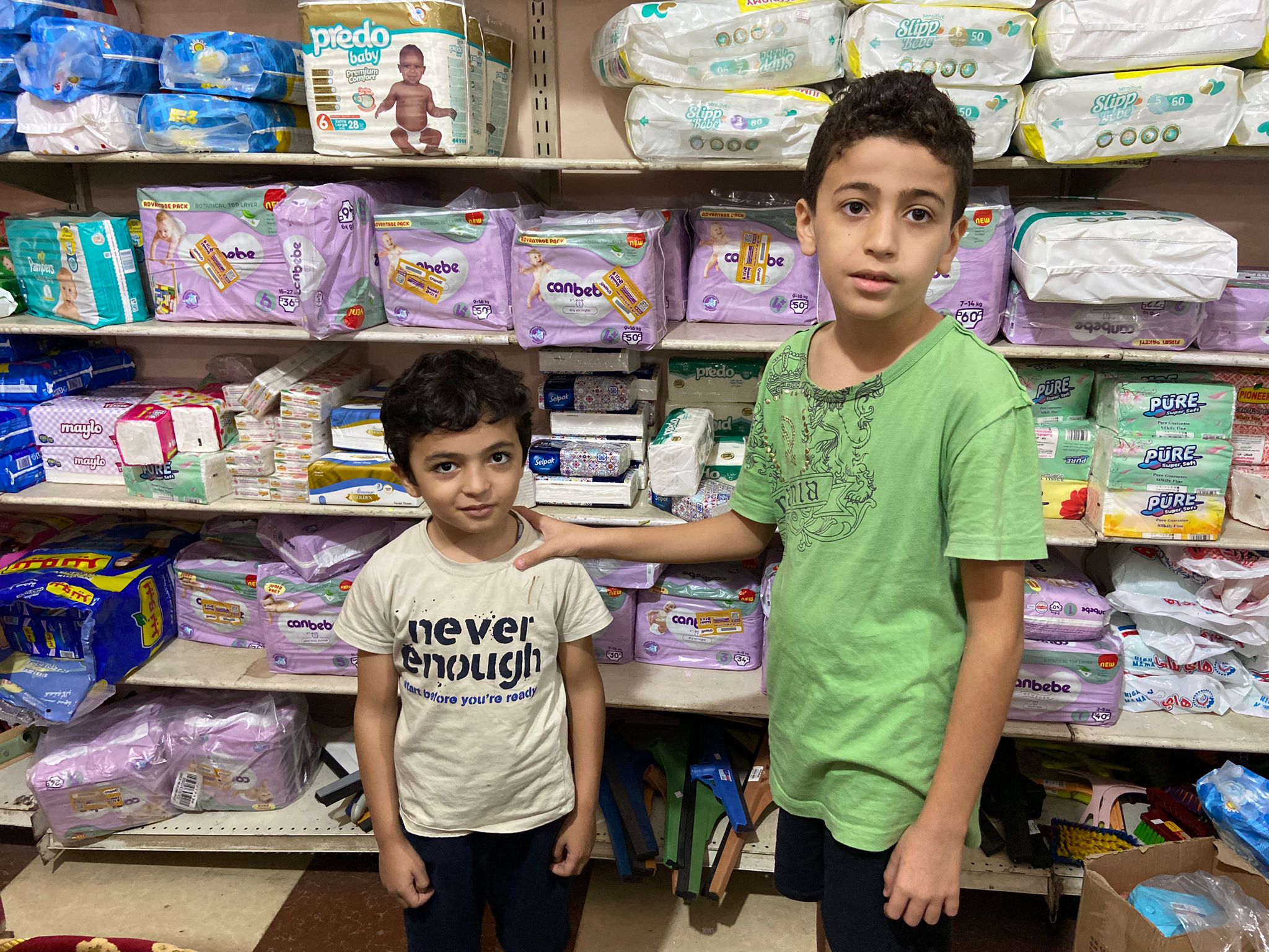 Displaced children shop in Deir el-Balah, Gaza