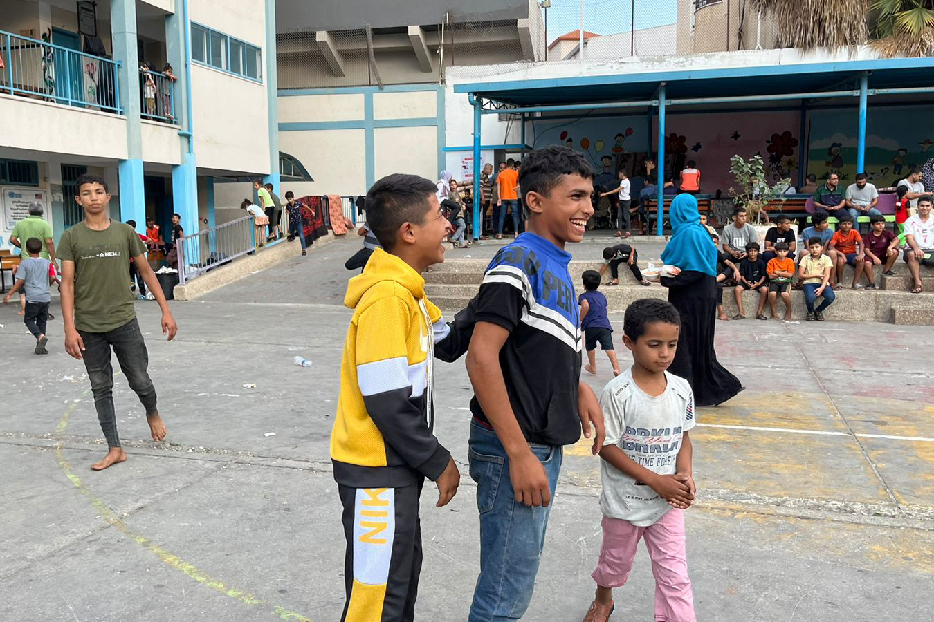 This primary school in al-Maghazi is suffering from water shortages, lack of electricity and essential items for babies and children like nappies, milk and blankets