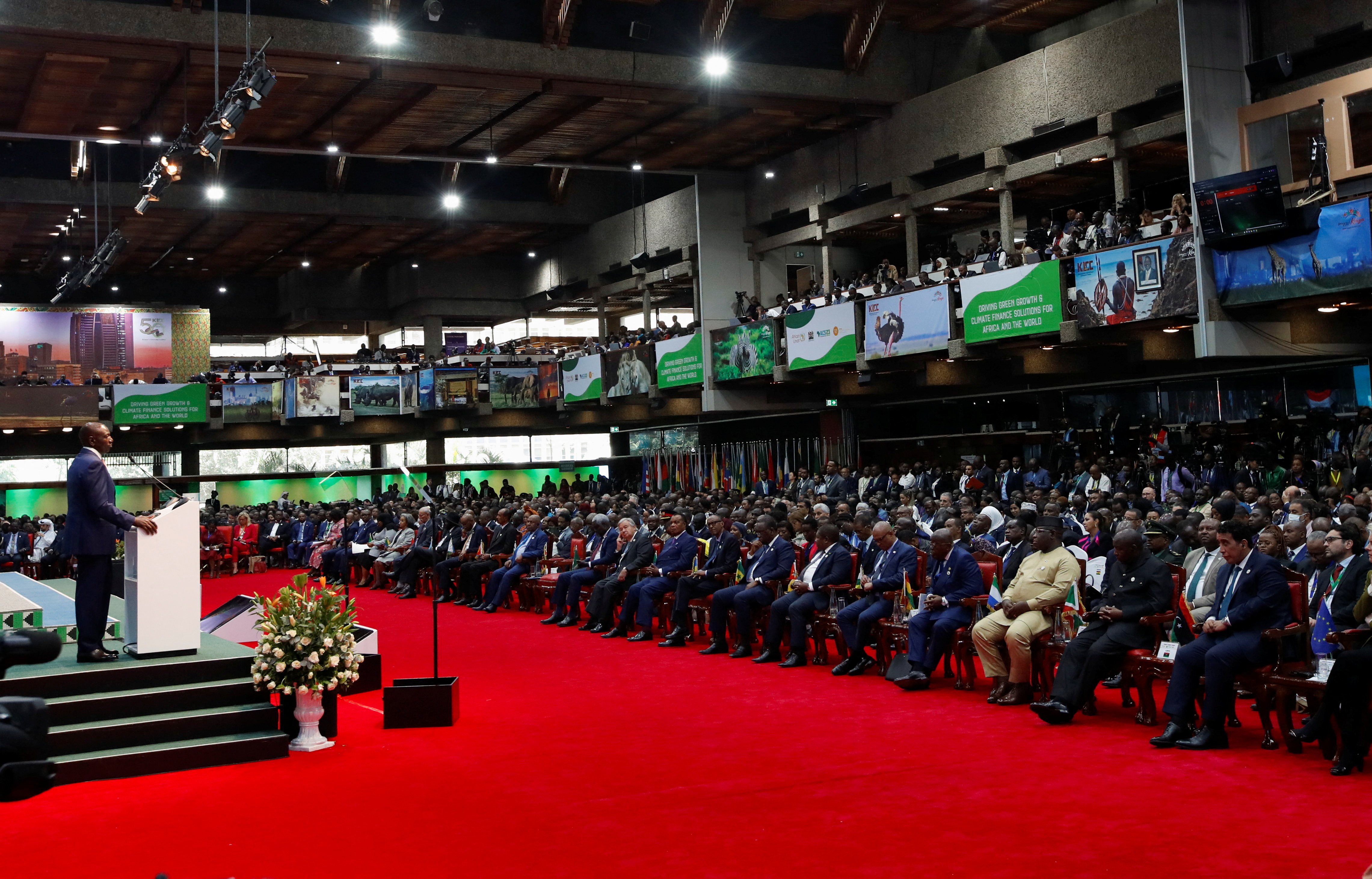 Kenya's President William Ruto addresses delegates during the Africa Climate Summit (ACS) 2023 at the Kenyatta International Convention Centre (KICC) in Nairobi, Kenya, September 5, 2023. REUTERS/Monicah Mwangi