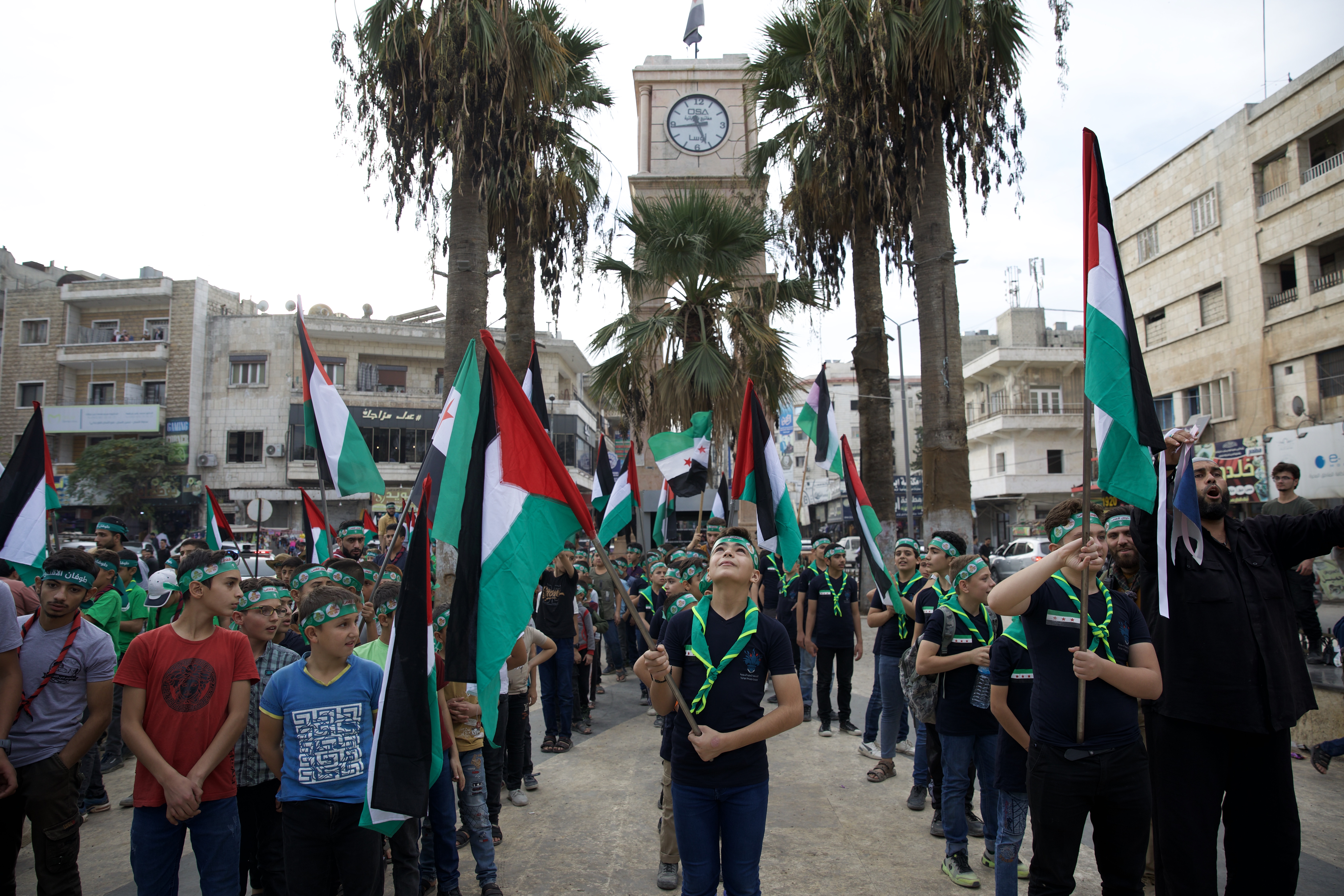 Boy scouts in Idlib, Syria gather in support of Palestine