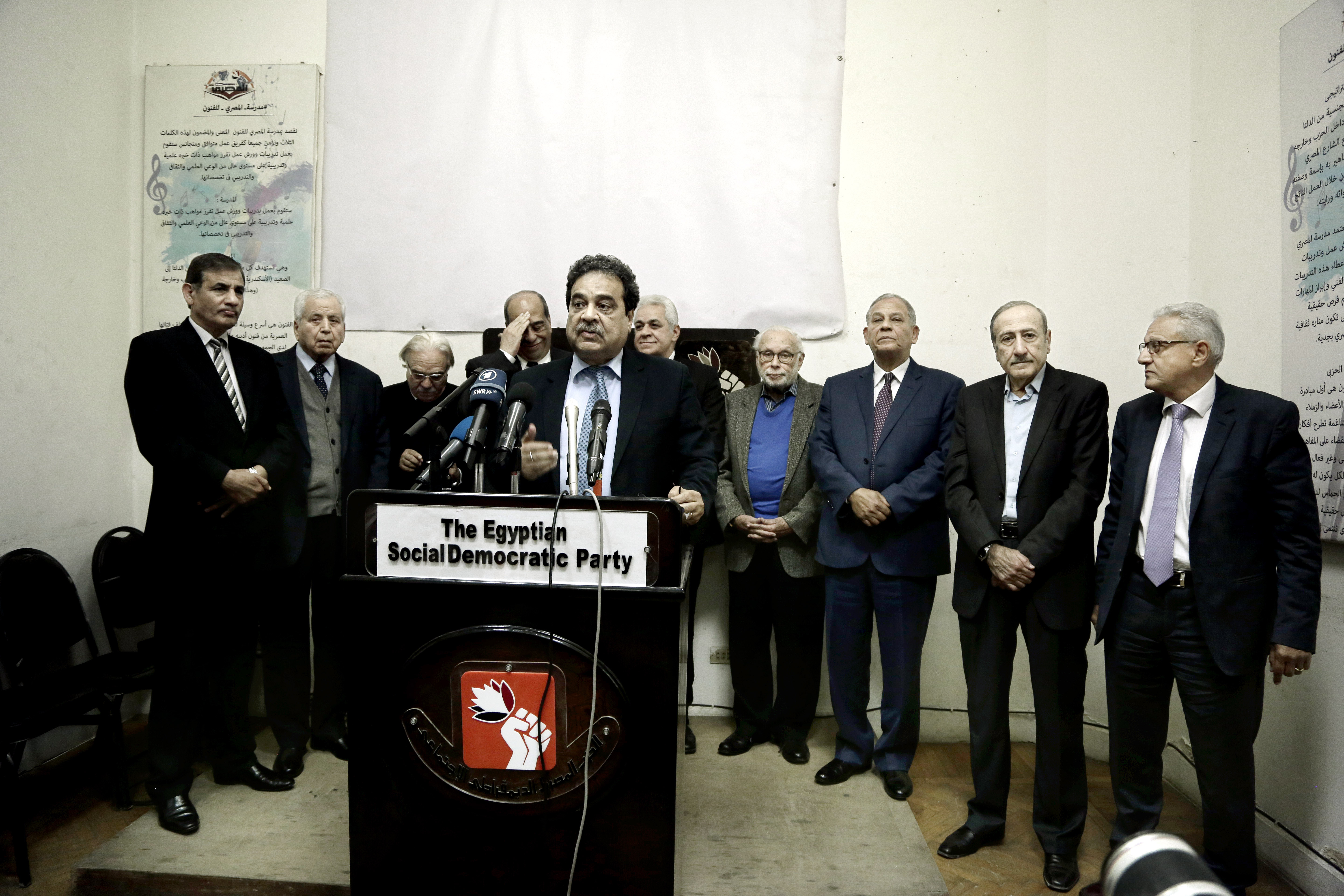 Farid Zahran, head of the Egyptian Social Democratic Party speaks during a press conference