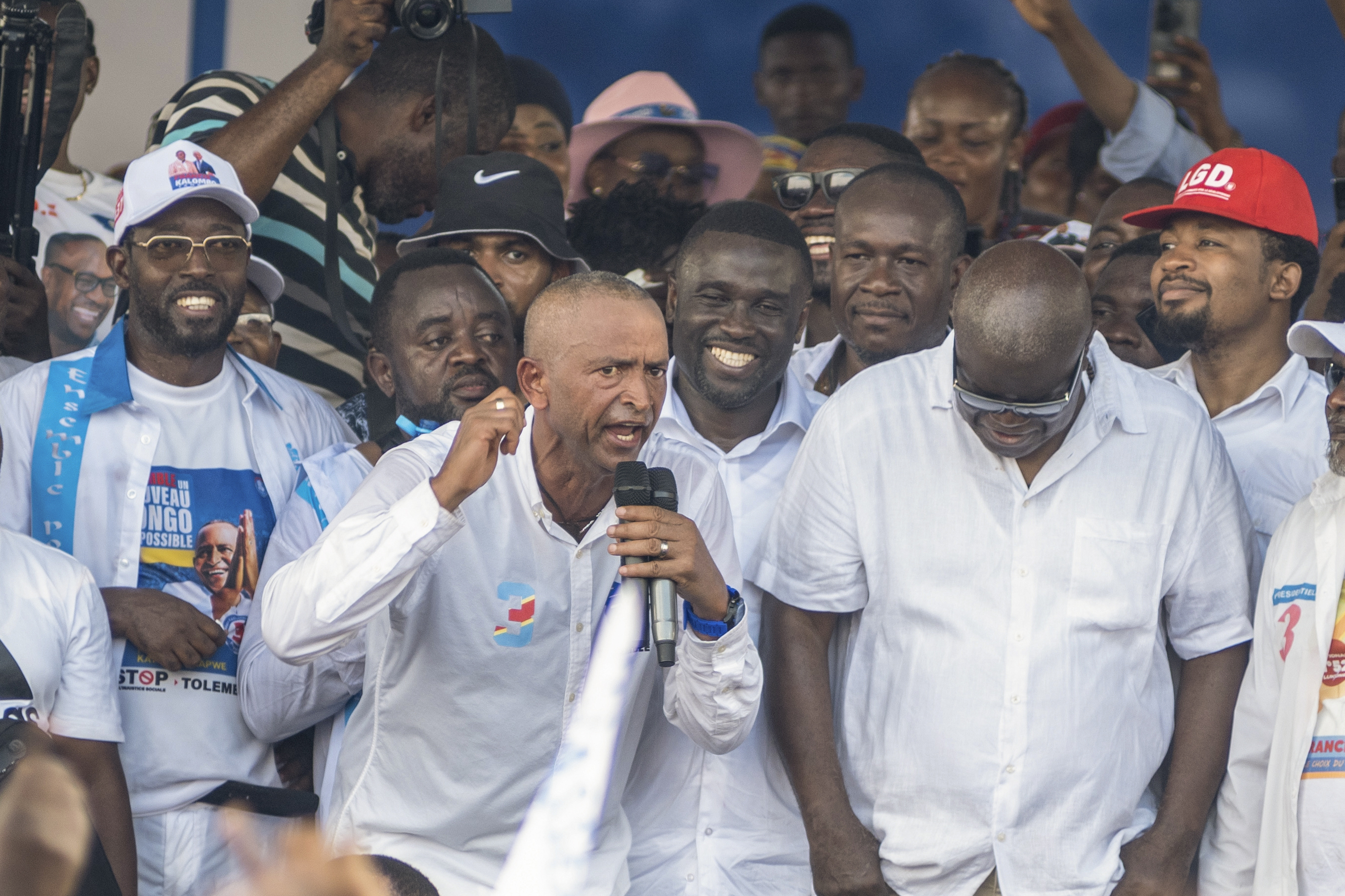 Leading opposition candidate Moise Katumbi, a millionaire businessman, addresses supporters at a rally in Kinshasa