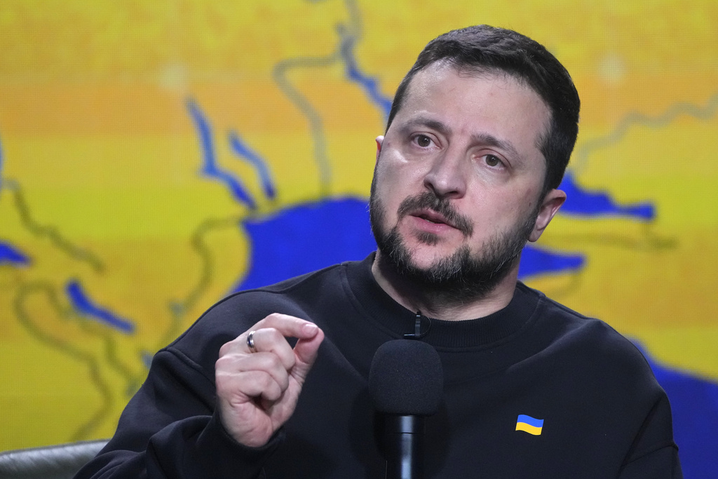 Zelenskyy speaks during his end-of-the-year news conference in Kyiv, Ukraine, on December 19